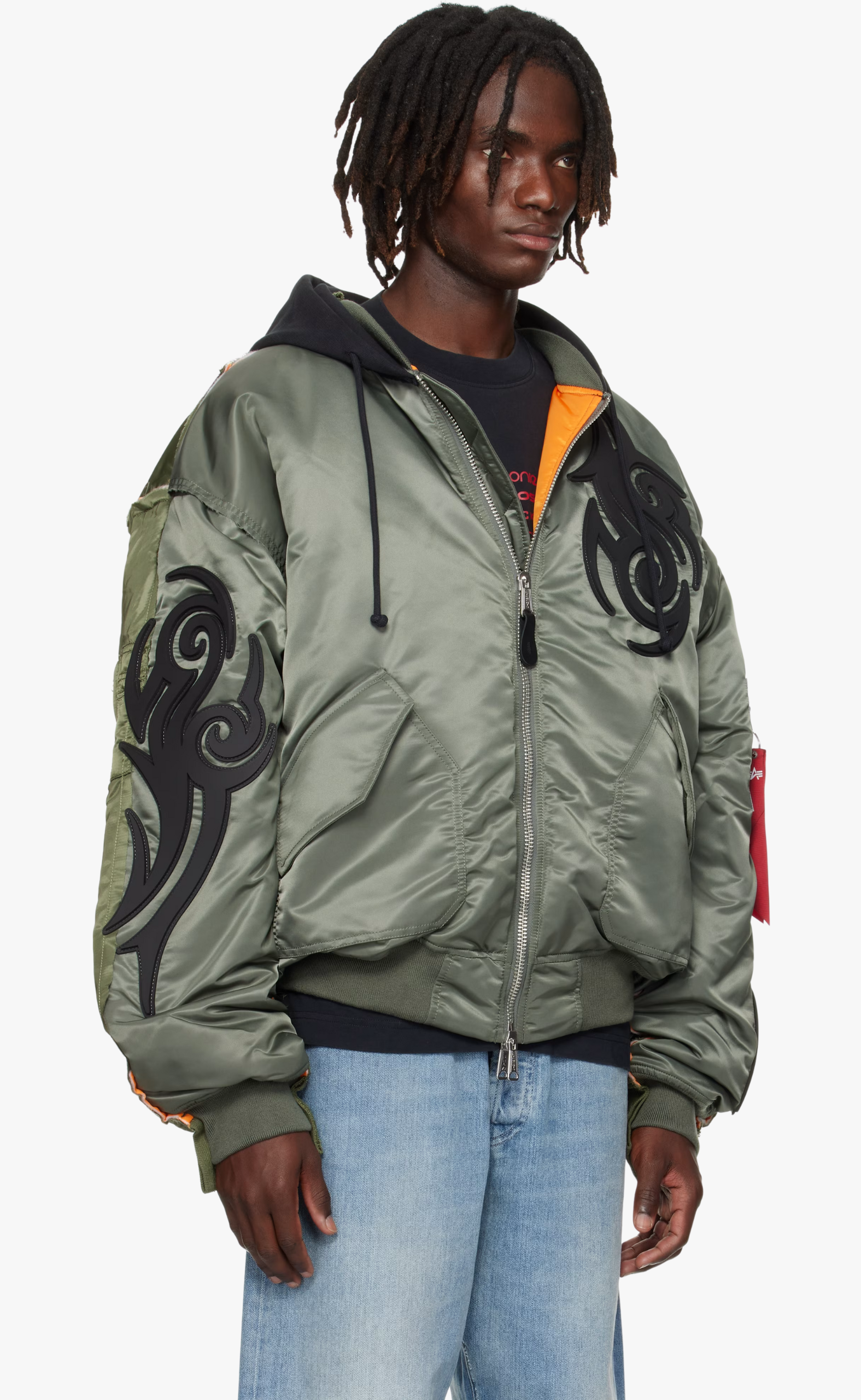 TRIBAL REWORKED BOMBER GREEN BLACK JACKET