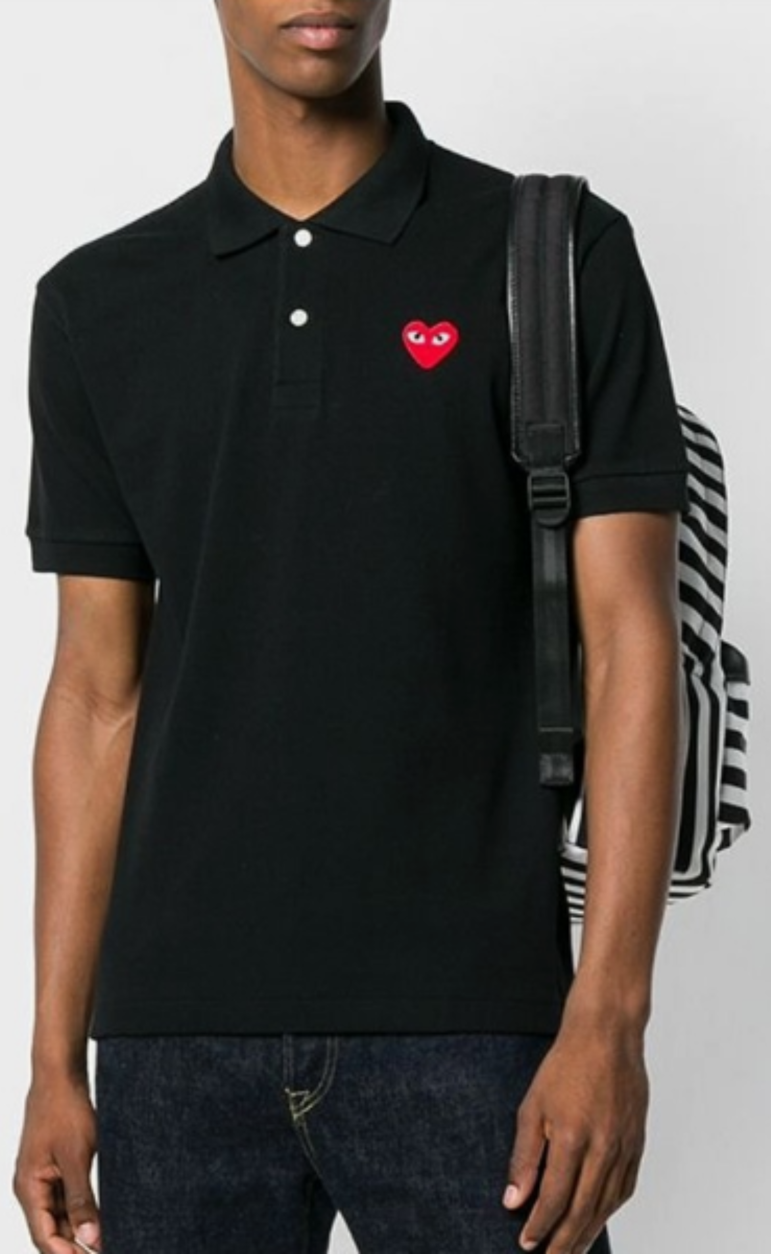 BLACK PLAY COMME DES GARÇONS POLO SHIRT WITH DOUBLE RED HEART