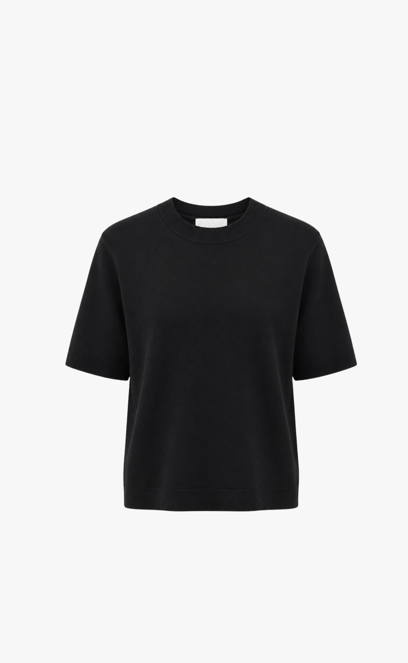 WOOL SHORT SLEEVE V NECK BLACK T-SHIRT