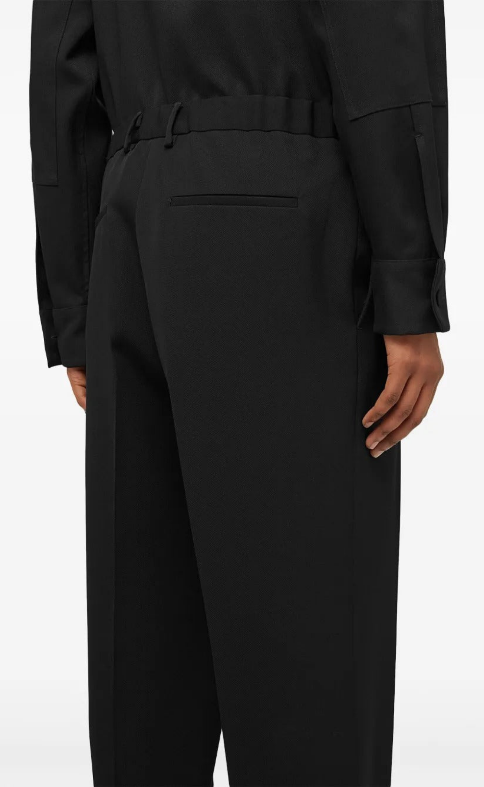 WOOL GABARDINE TAPERED RELAXED BLACK PANTS