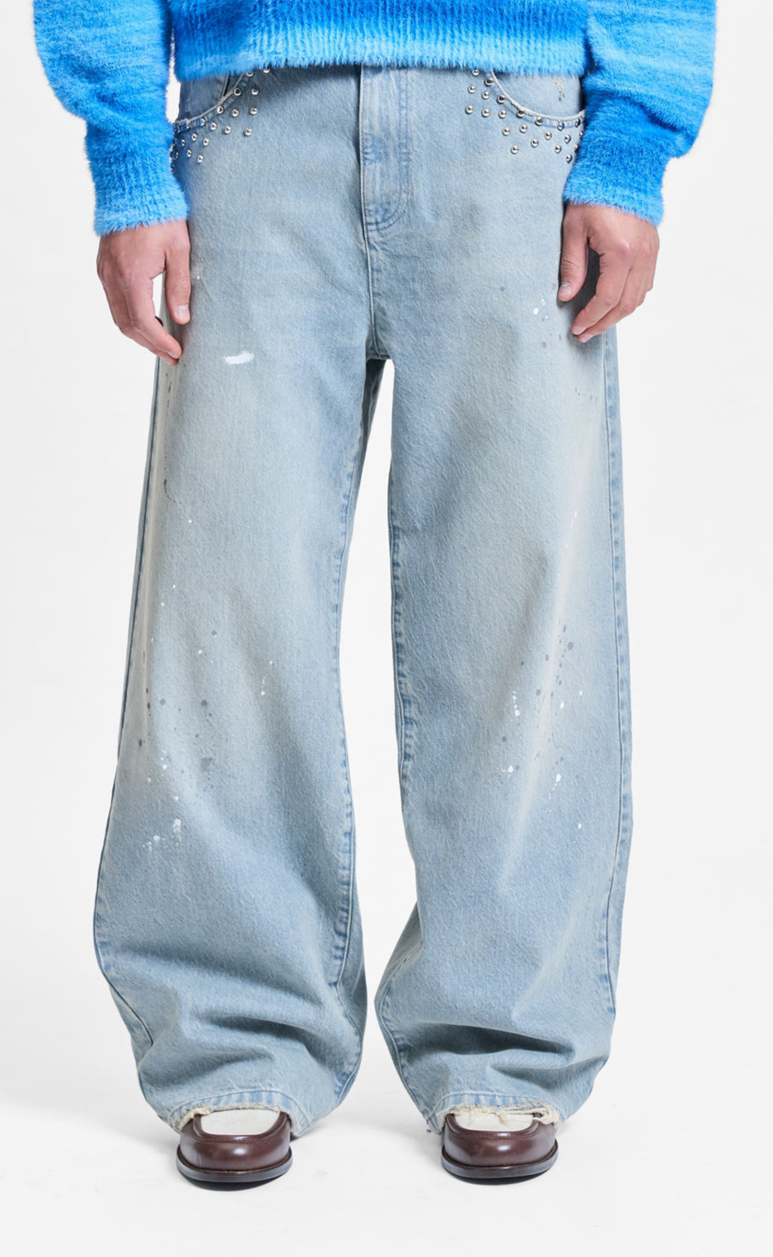 STUDDED DENIM LIGHT BLUE PANTS