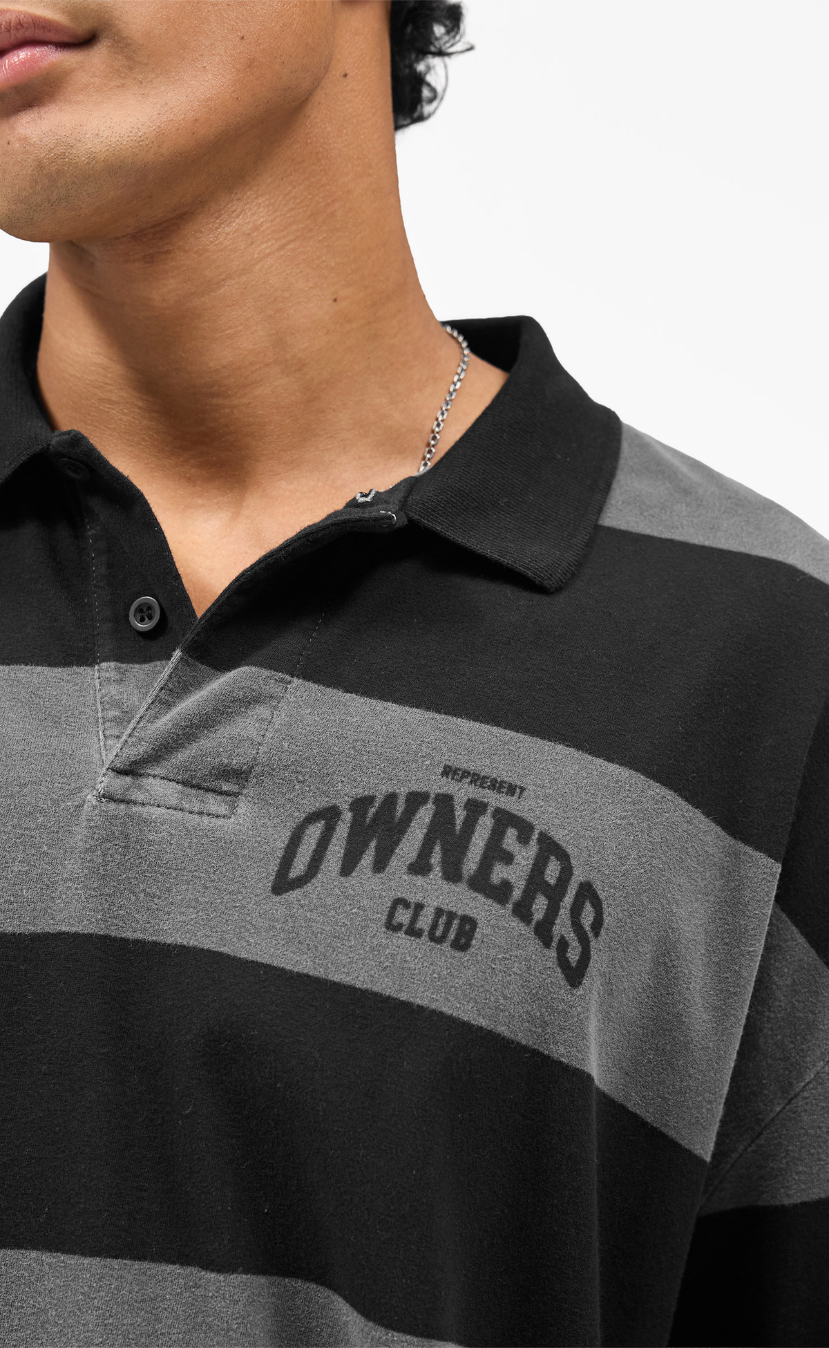OWNERS RUGBY STRIPE POLO JET BLACK LONGSLEEVE