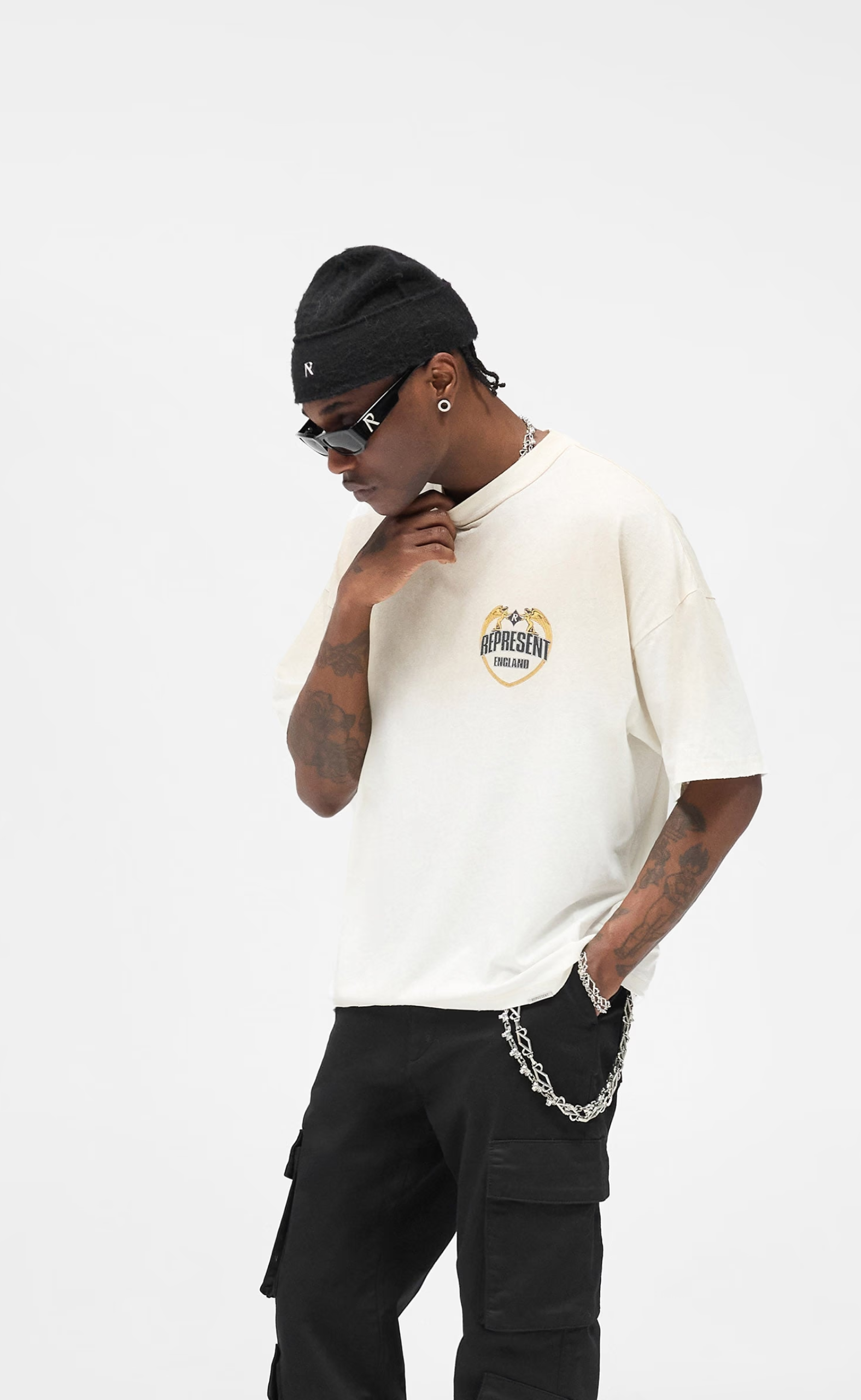 REPRESENT ANGEL BORDER WASHED ECRU T-SHIRT