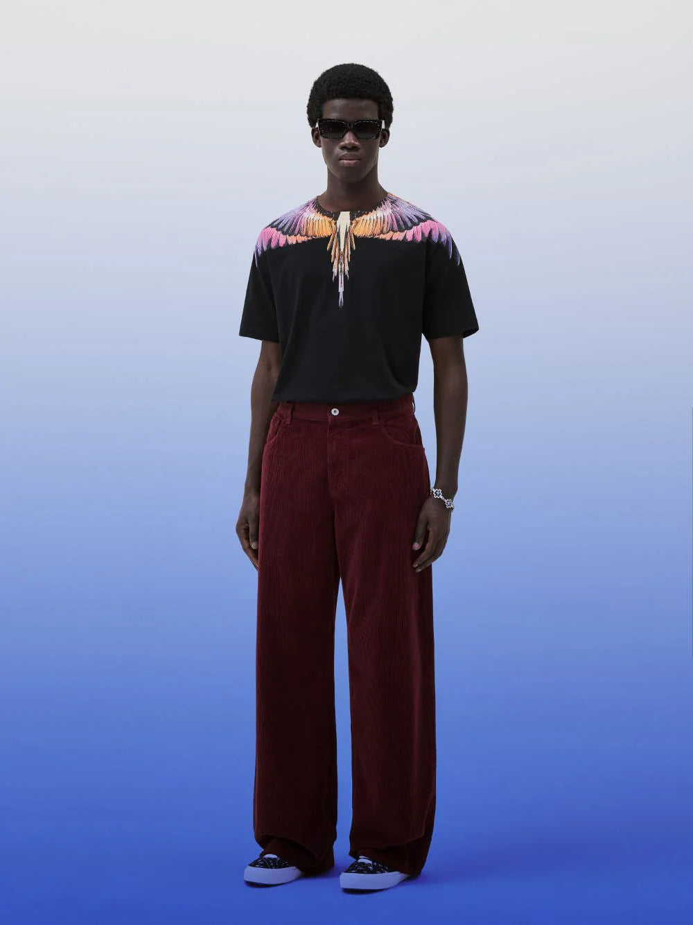 COUNTY LABEL CORDUROY WIDE PANTS BURGUND