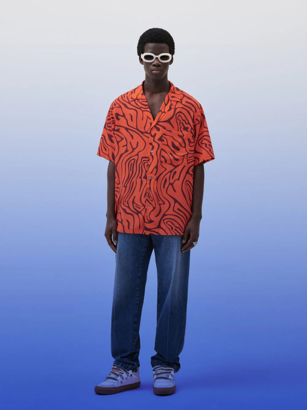 AOP FLUID HAWAII SHIRT ORANGE BURGUNDY