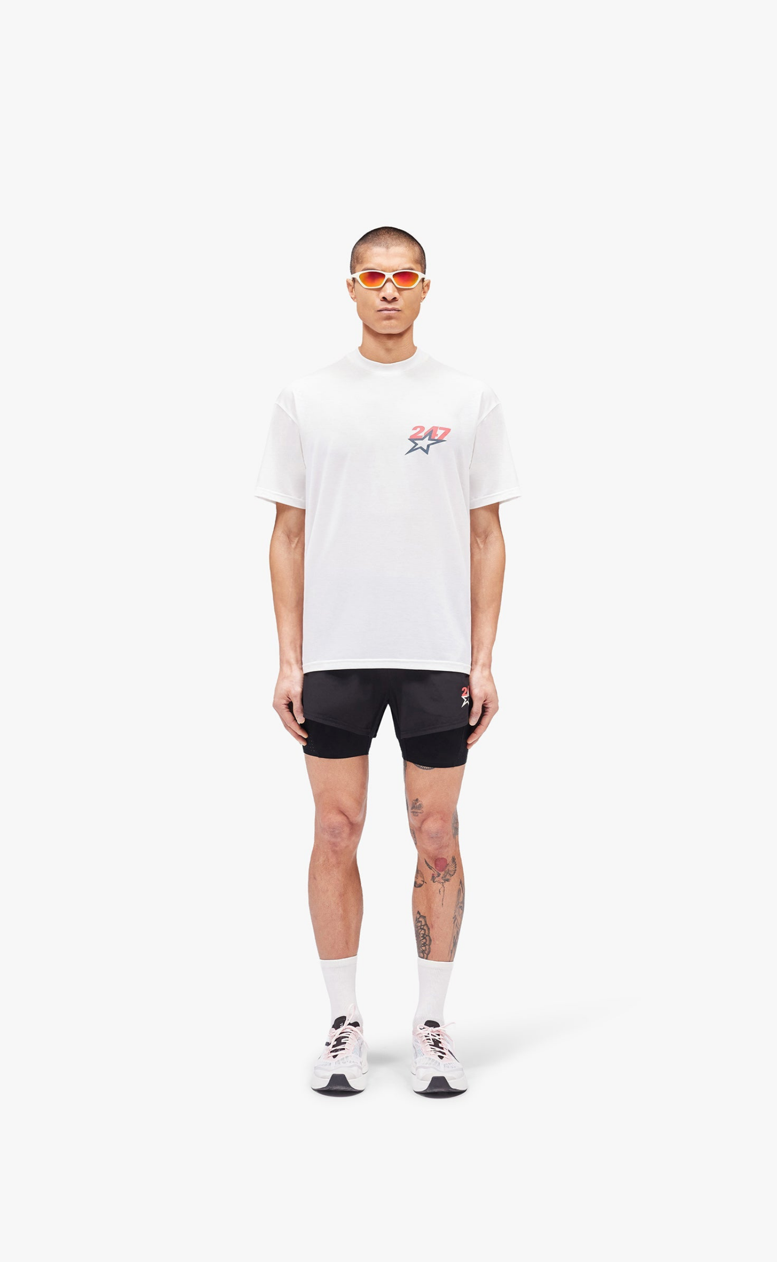 TEAM 247 STAR PRINT OVERSIZED FLAT WHITE T-SHIRT