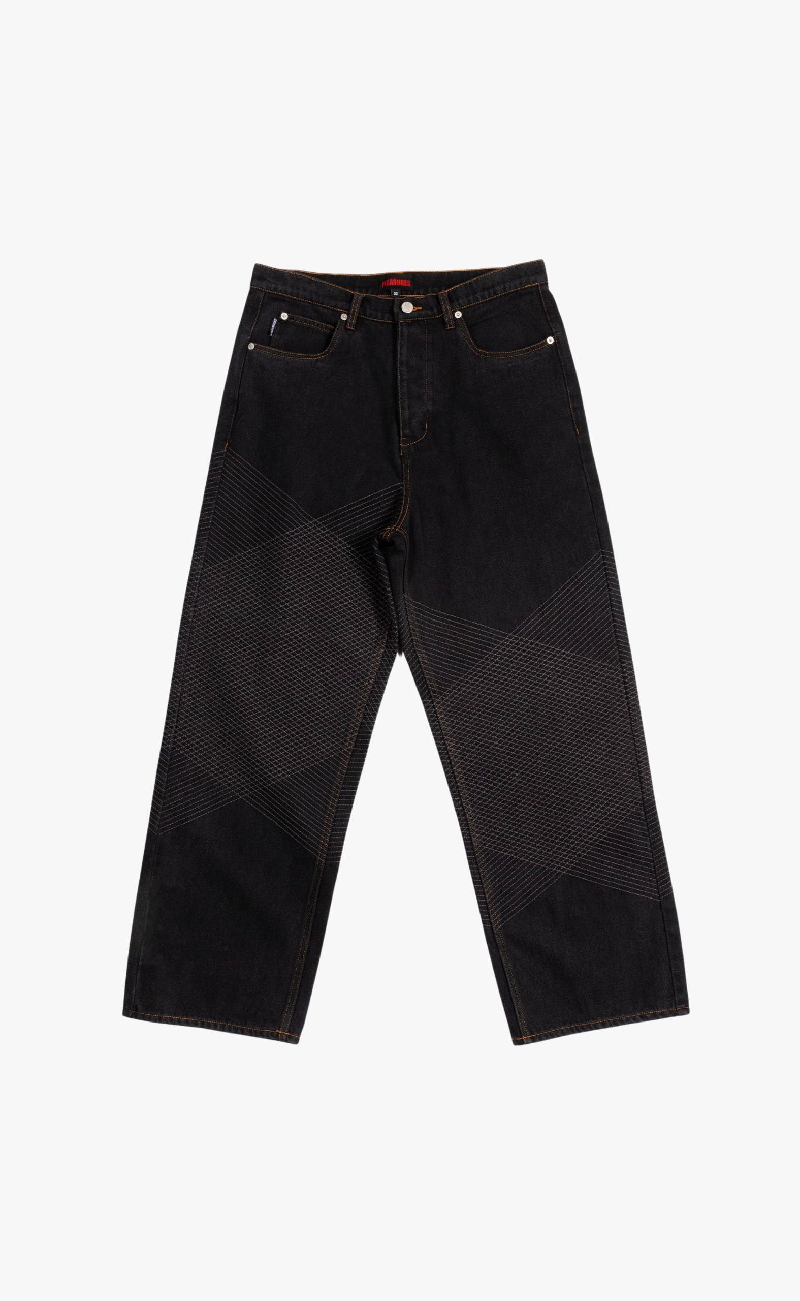 GRID EMBROIDERED BAGGY BLACK JEANS