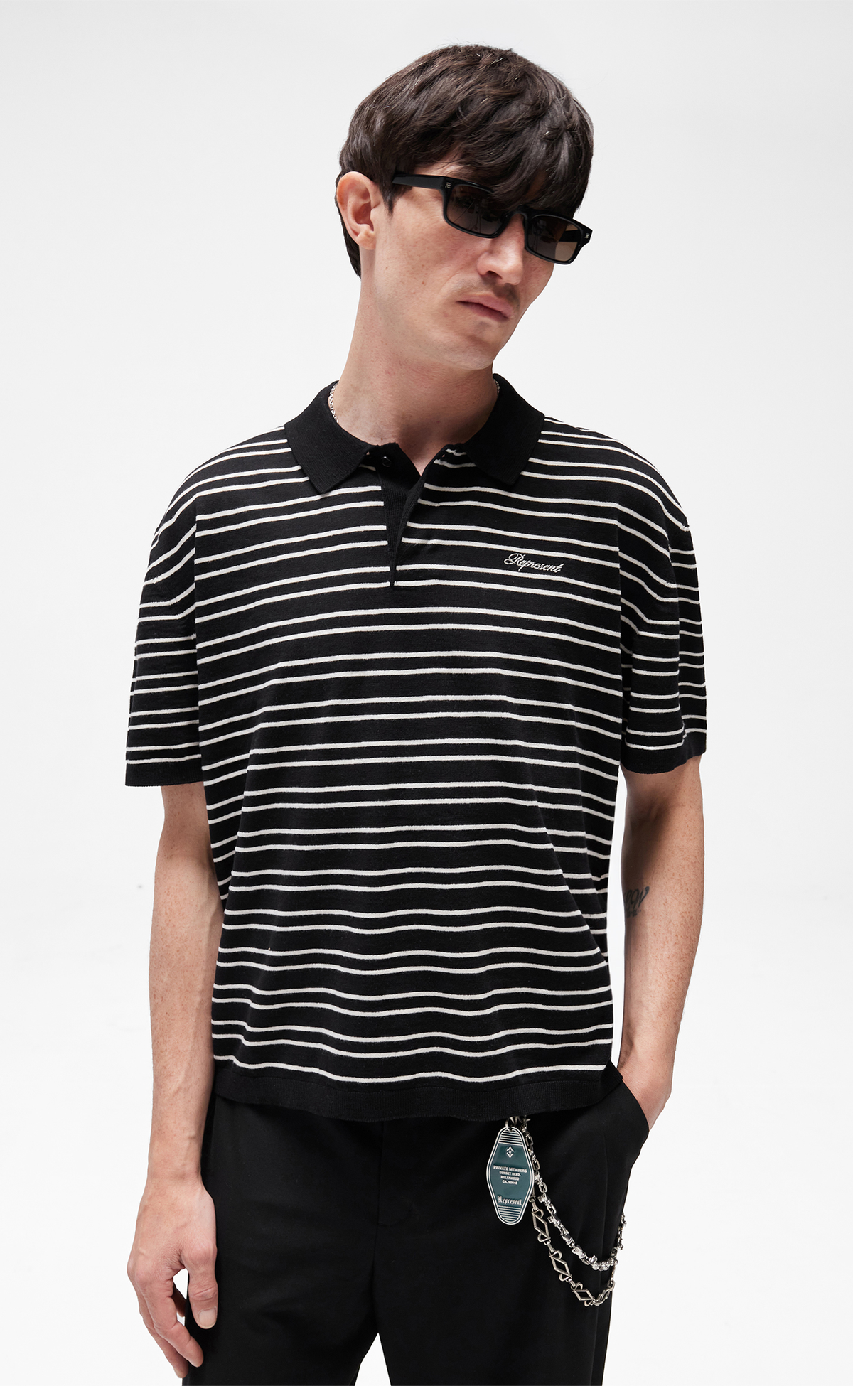 CALIFORNIA STRIPED POLO JET BLACK T-SHIRT