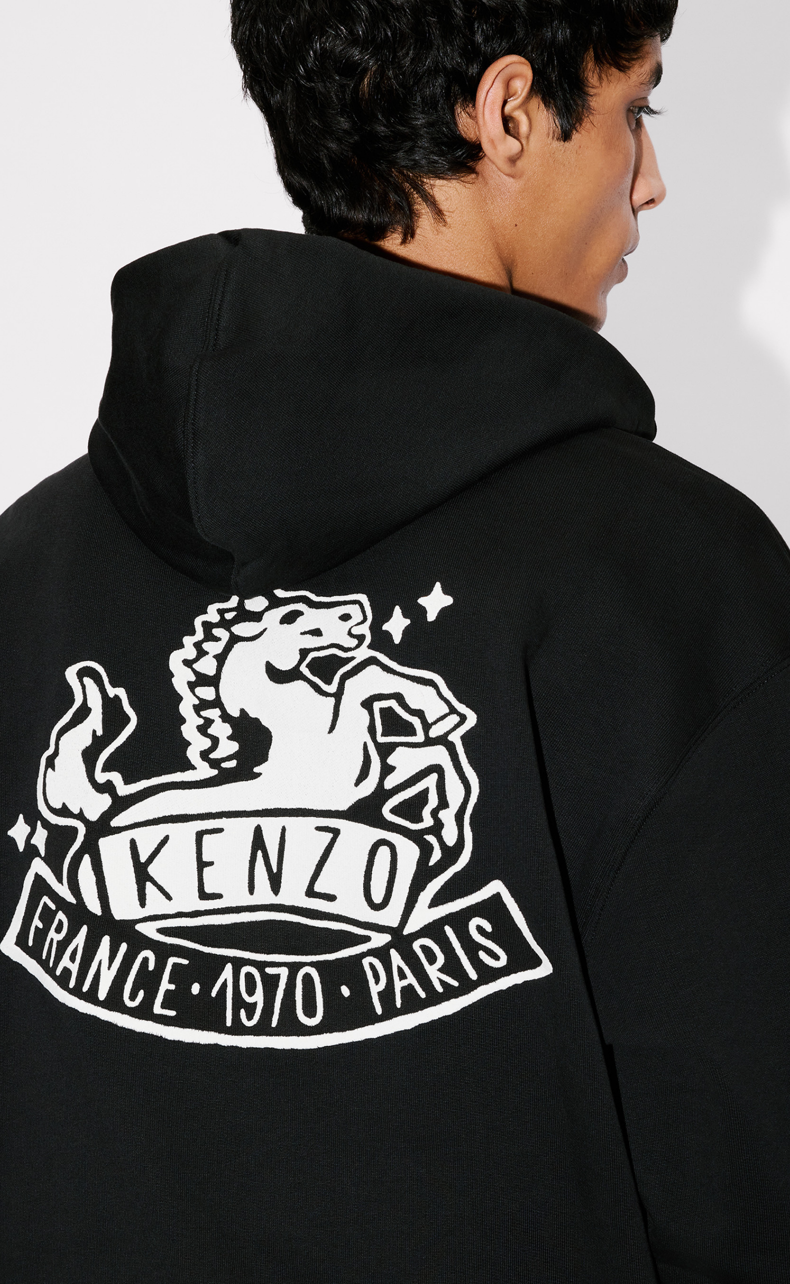 KENZO LUCKY HORSES CLASSIC ZIP UP BLACK HOODIE