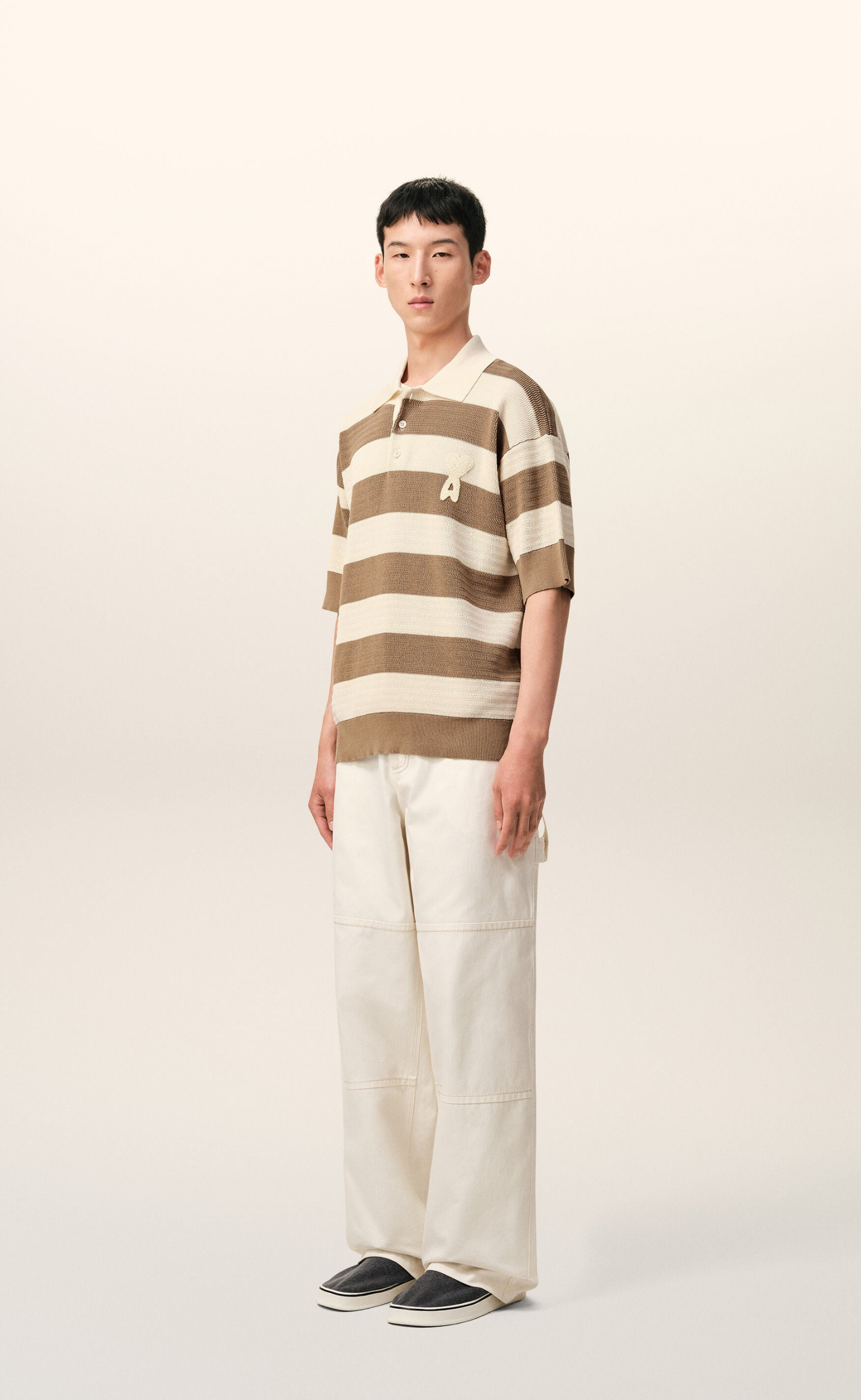 COTTON AMI DE COEUR CREAM CARBON POLO T-SHIRT