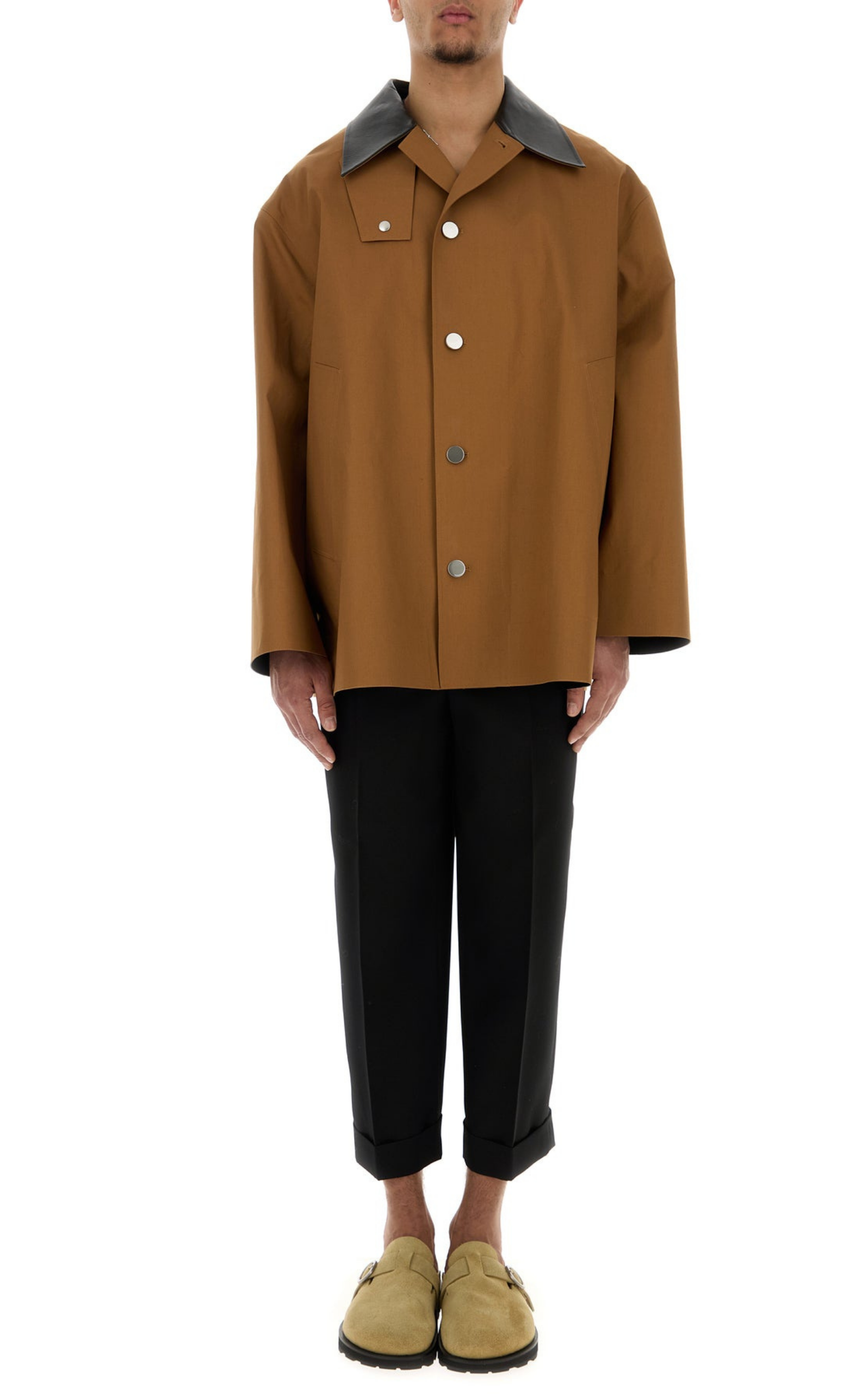 GABARDINE TROUSERS WITH BELT BLACK PANTS