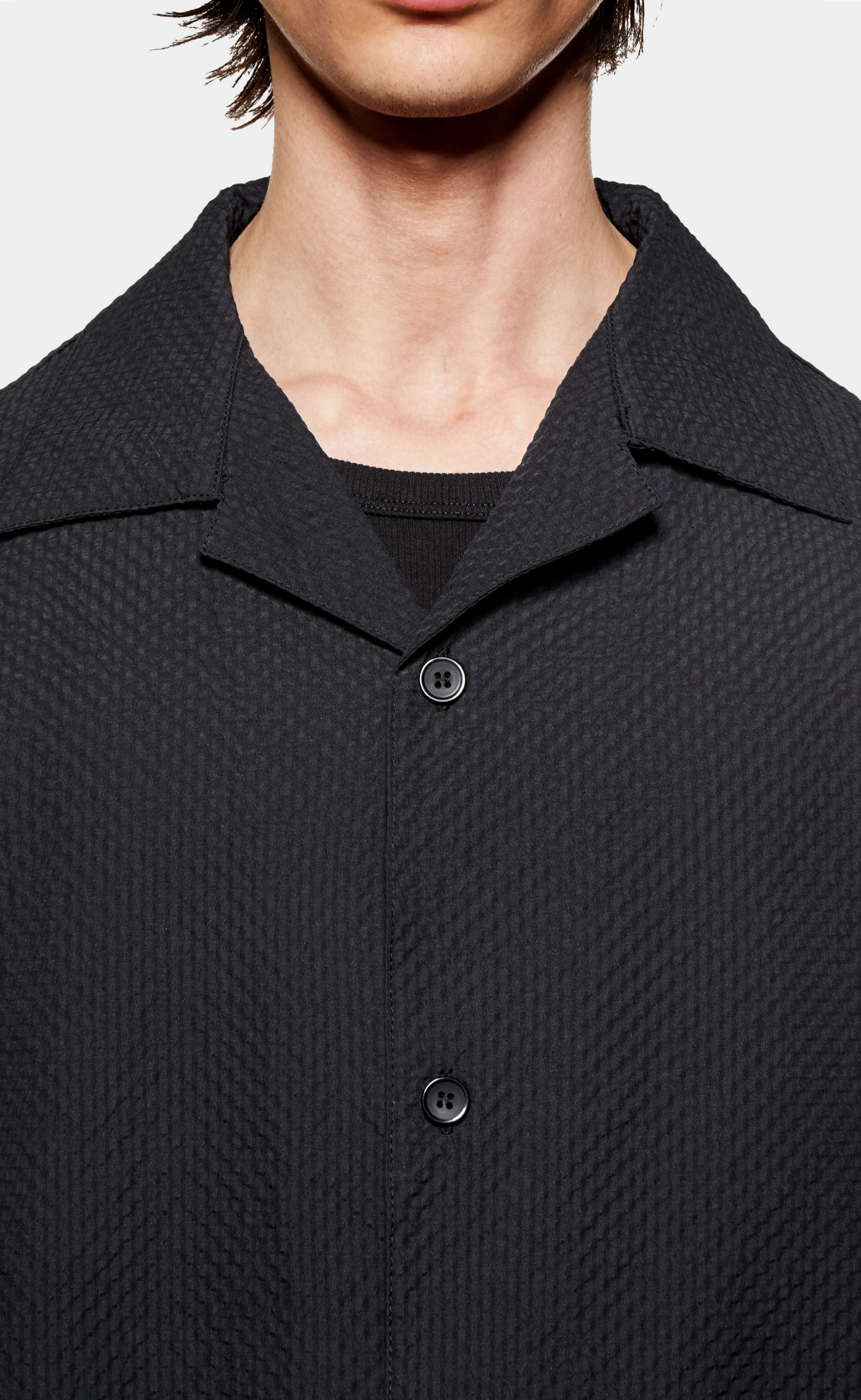 SEERSUCKER VACATION BLACK SHIRT