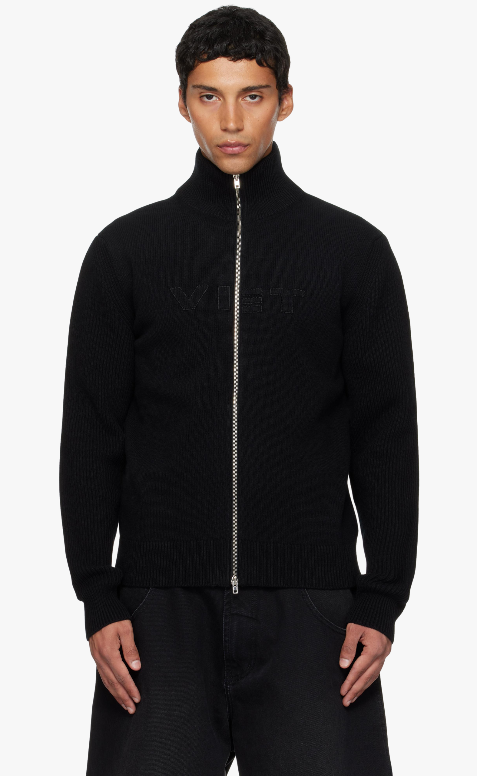 VETEMENTS ユニセックス ブラック ハイネックセーター VET ZIP-UP BLACK SWEATER