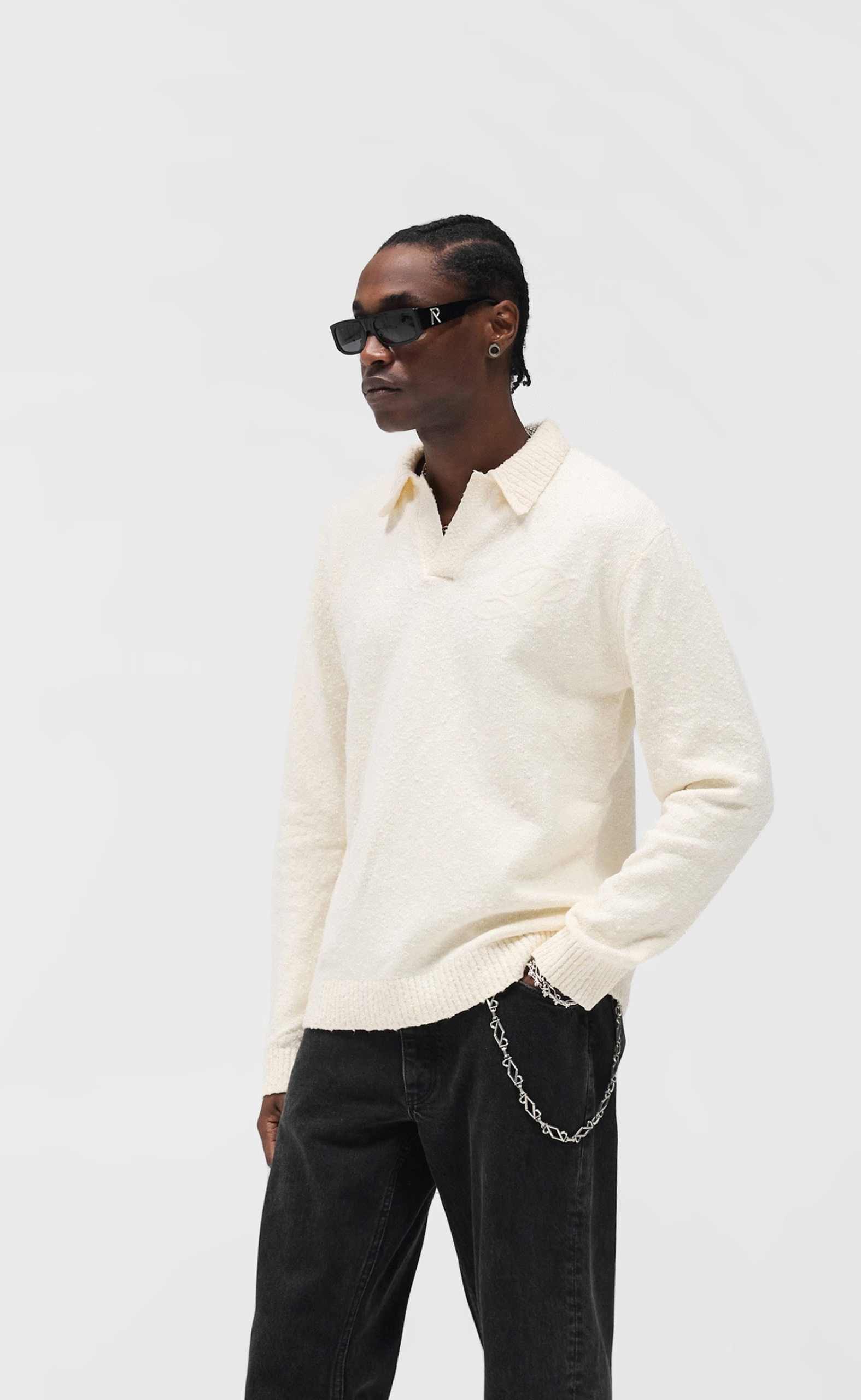KNITTED POLO AGED WHITE SWEATER
