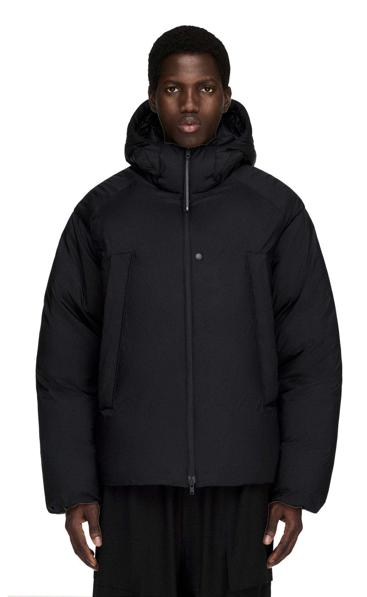 HOODED PUFFER BLACK JACKET