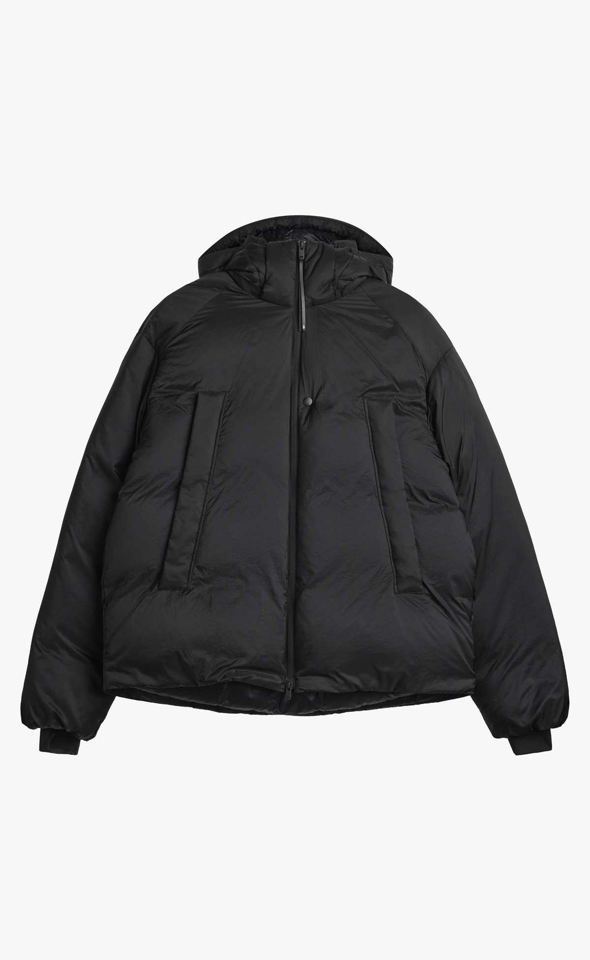 HOODED PUFFER BLACK JACKET
