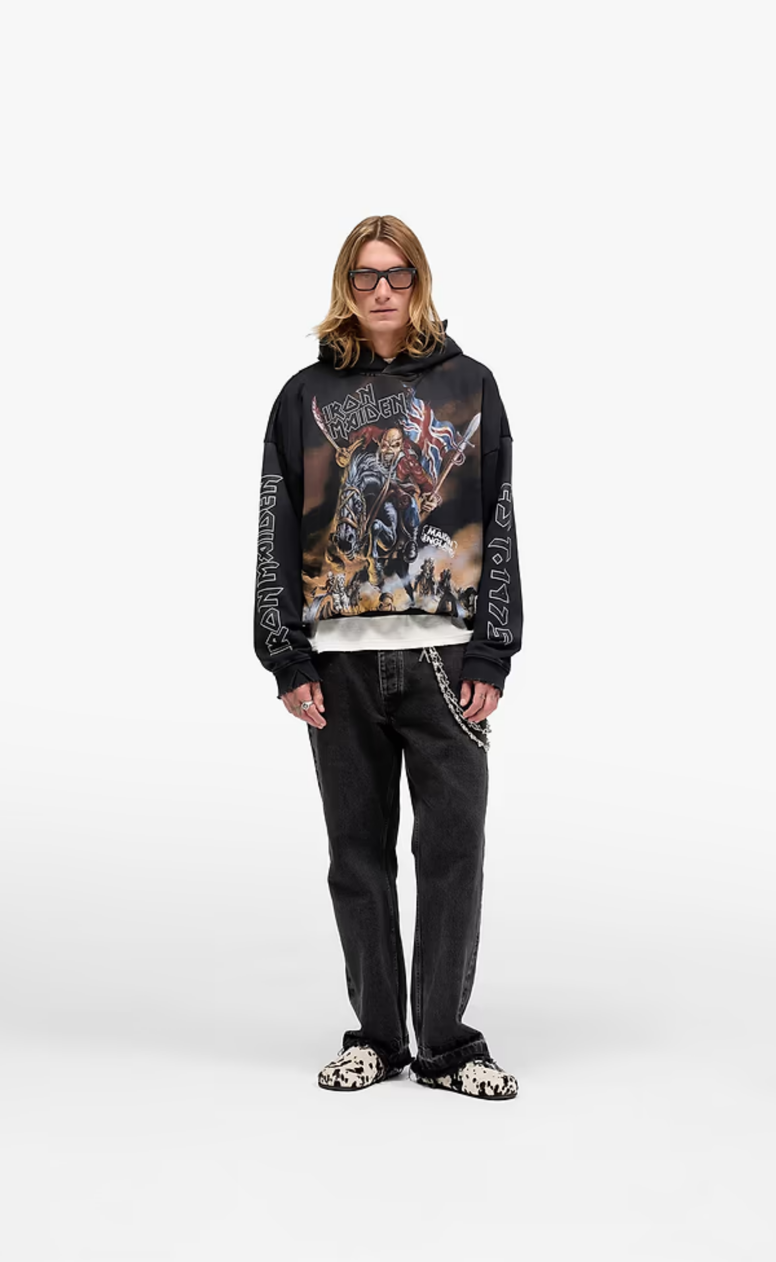 IRON MAIDEN STEED STAINED BLACK HOODIE