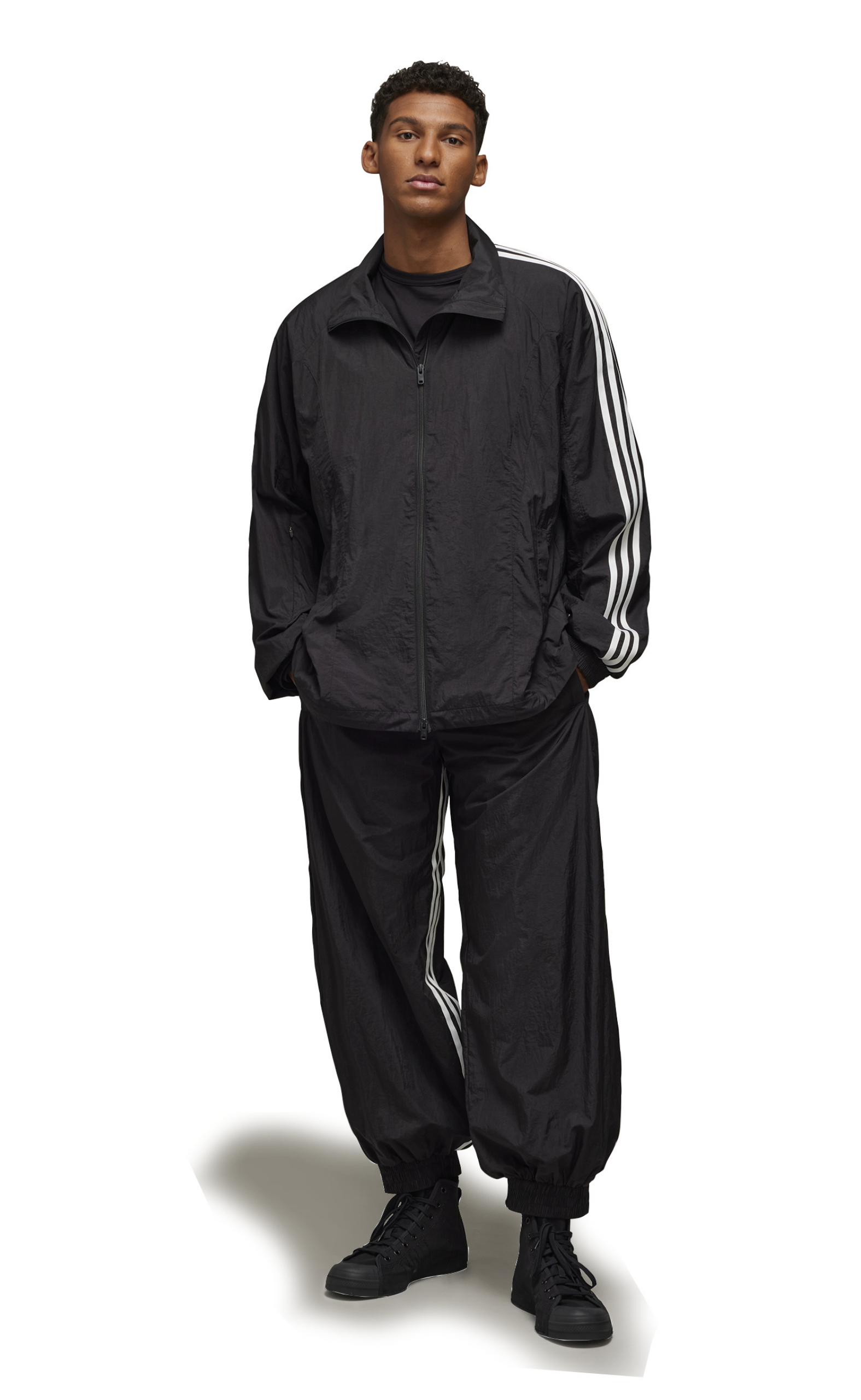 3-STRIPES NYLON SHELL BLACK JACKET