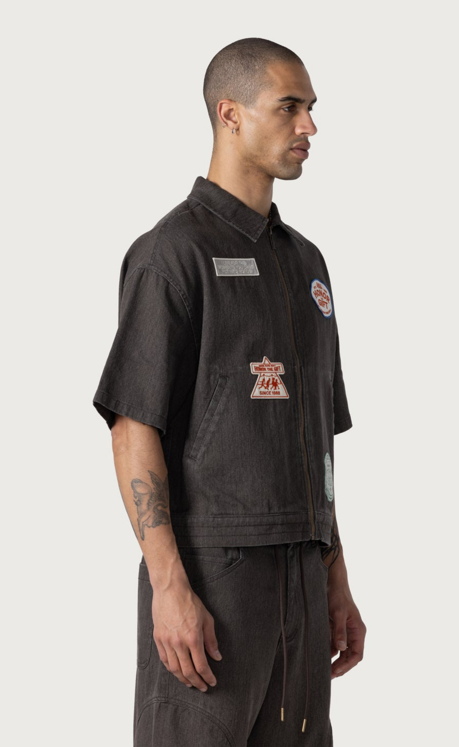 TWILL FULL ZIP BLACK SHIRT