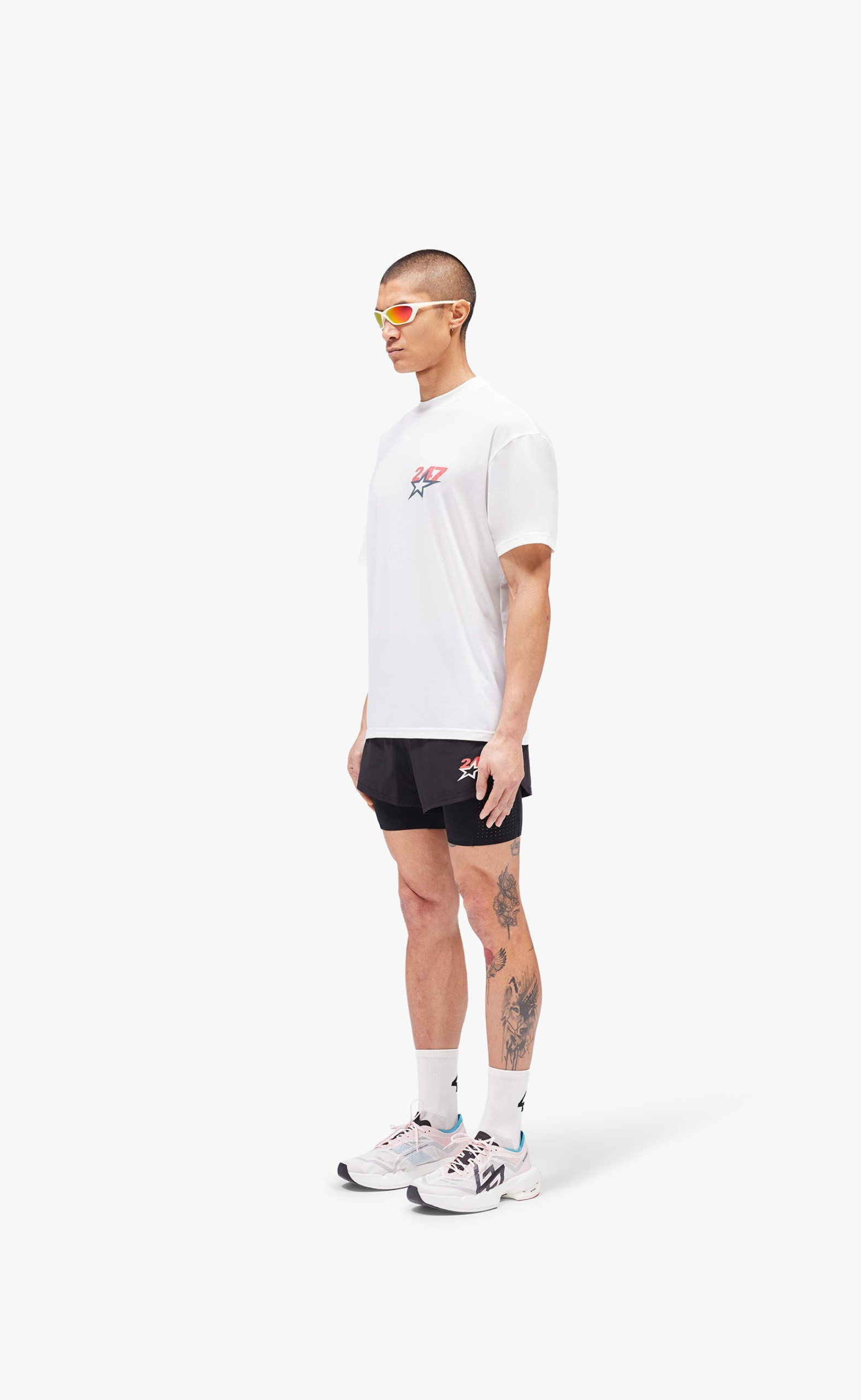 TEAM 247 STAR PRINT OVERSIZED FLAT WHITE T-SHIRT