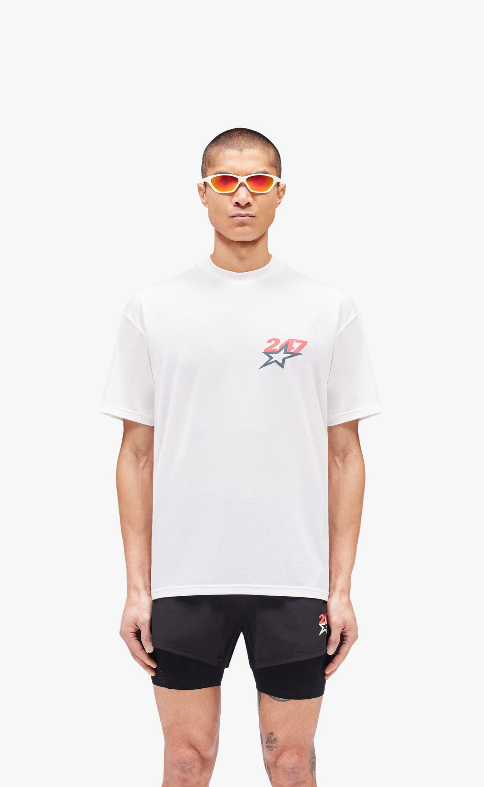 TEAM 247 STAR PRINT OVERSIZED FLAT WHITE T-SHIRT
