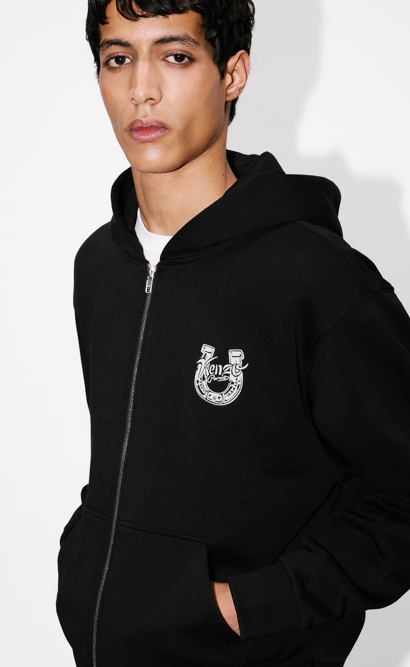KENZO LUCKY HORSES CLASSIC ZIP UP BLACK HOODIE