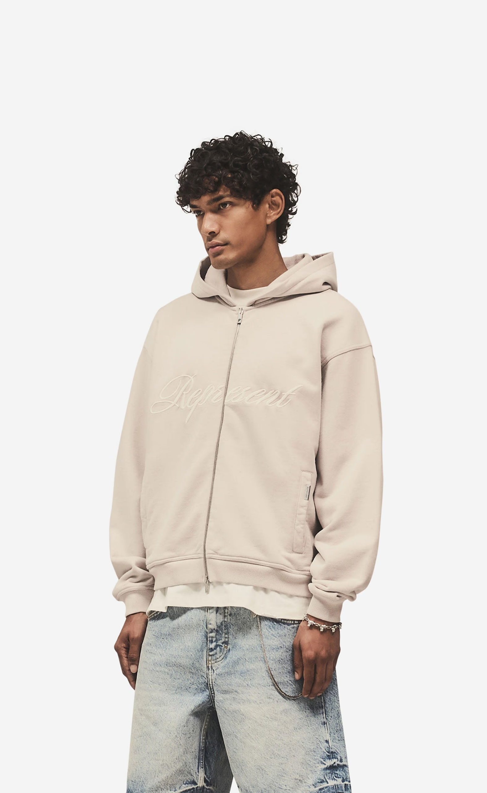 SCRIPT LOGO ZIP CONCRETE HOODIE