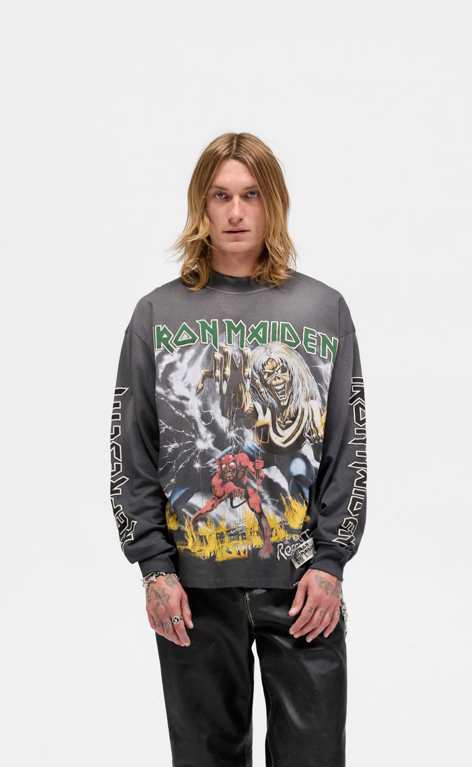 IRON MAIDEN X NUMBER OF THE BEAST SUNFADE GREY LONGSLEEVE
