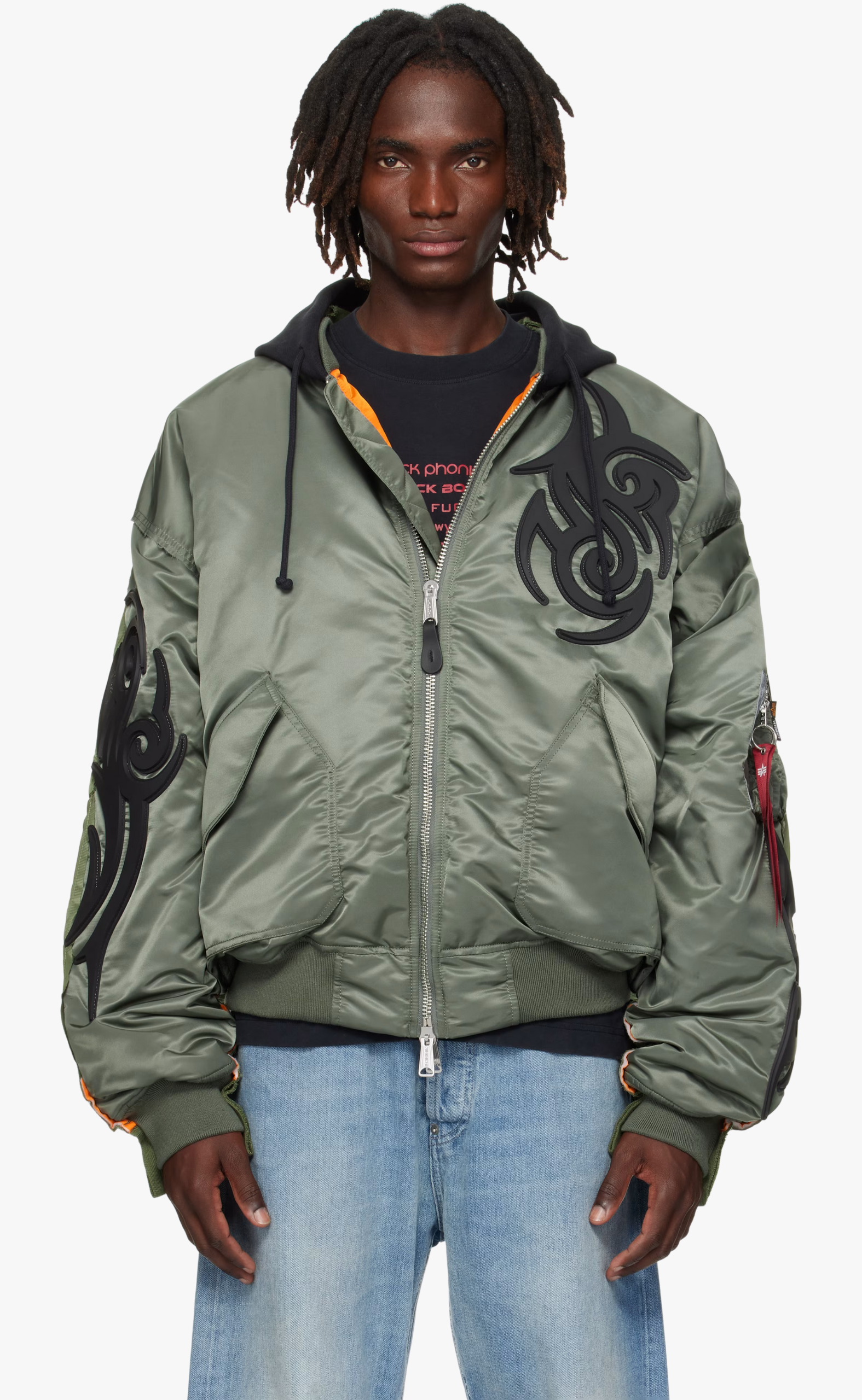 TRIBAL REWORKED BOMBER GREEN BLACK JACKET