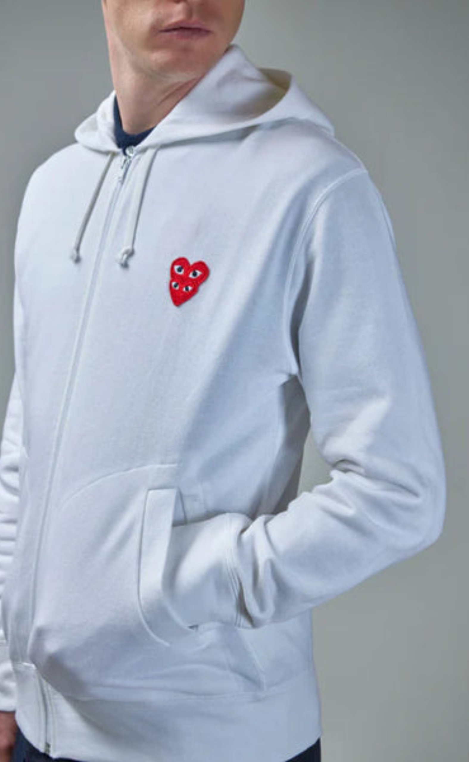 Play Comme des Garçons Hooded Sweatshirt with Double Red Heart - White