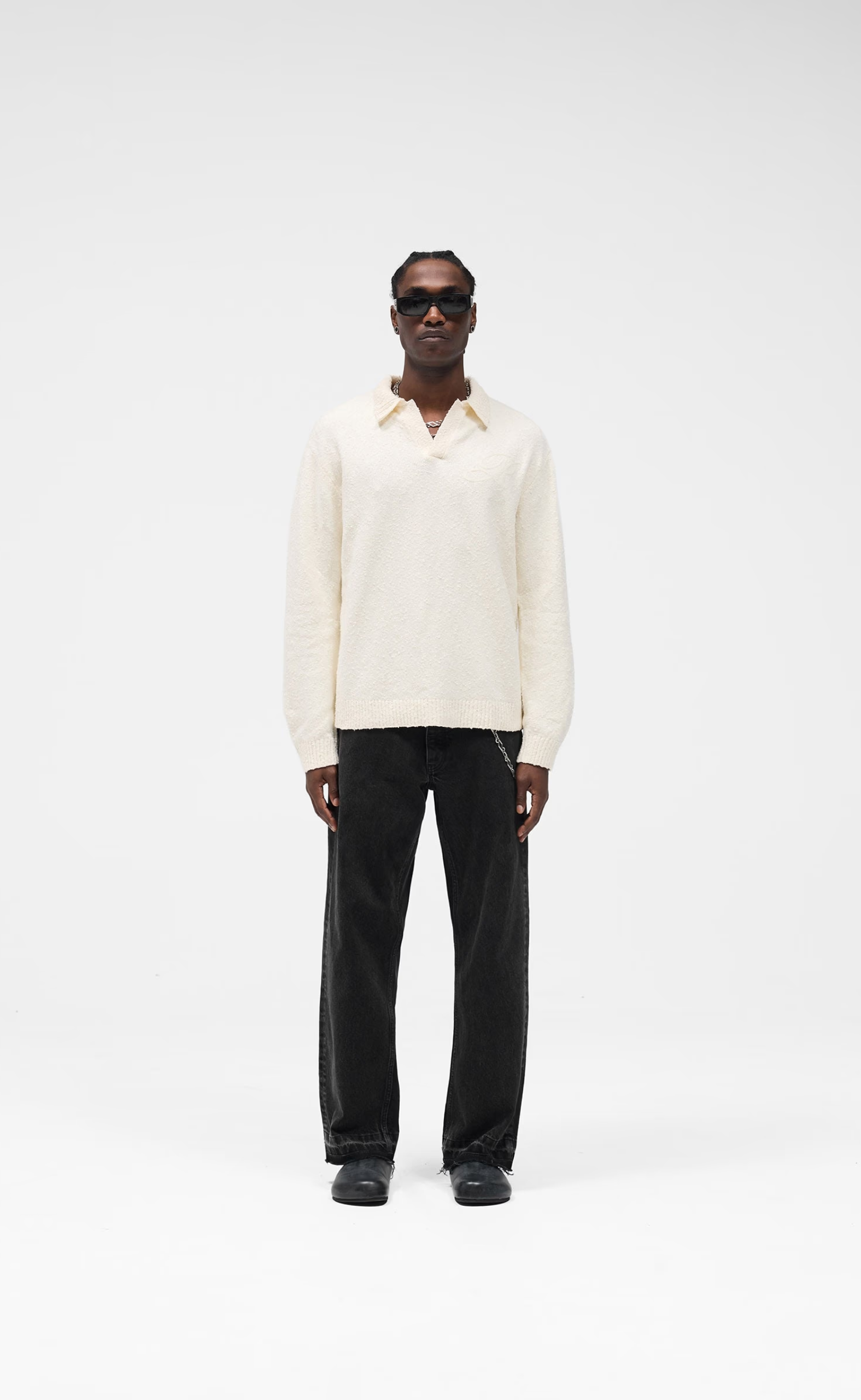 KNITTED POLO AGED WHITE SWEATER