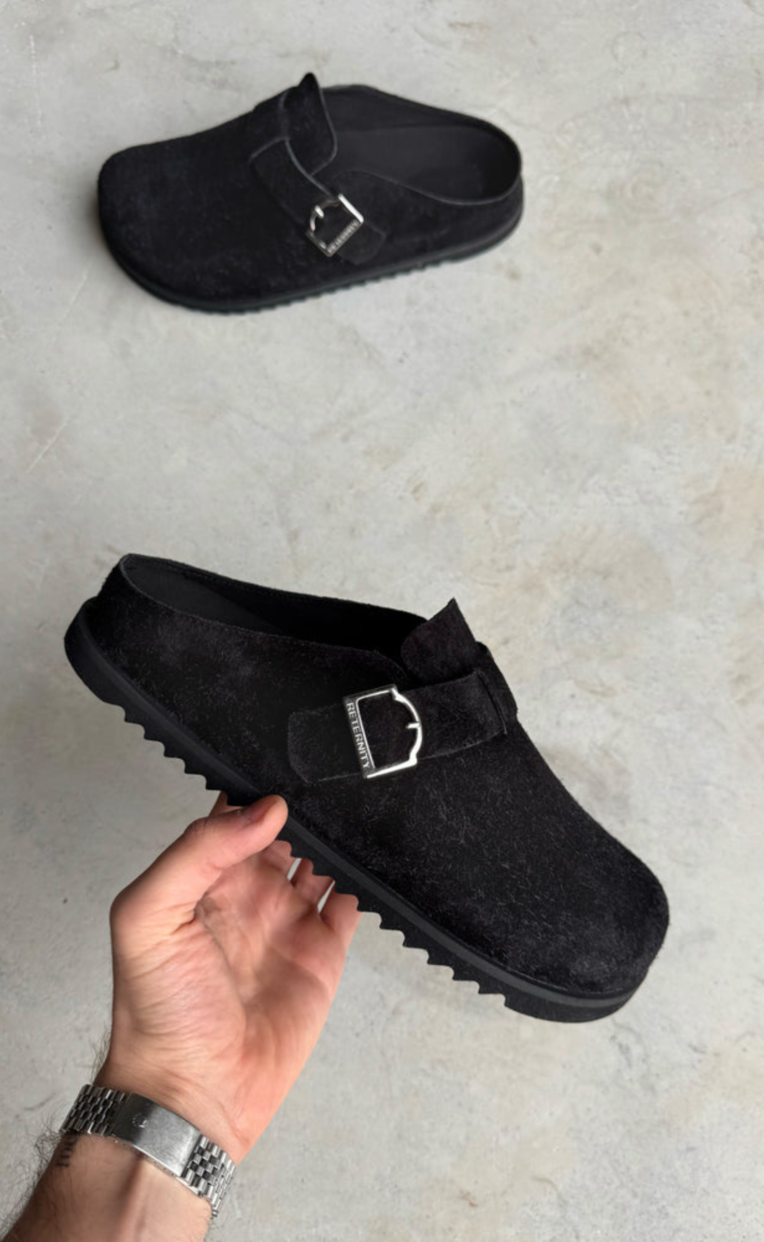 RETERNITY MULE WASHED BLACK SLIPPERS