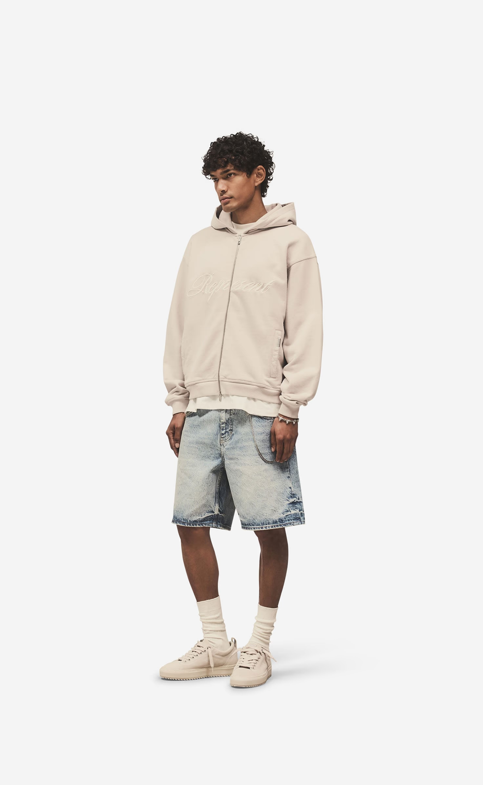 SCRIPT LOGO ZIP CONCRETE HOODIE