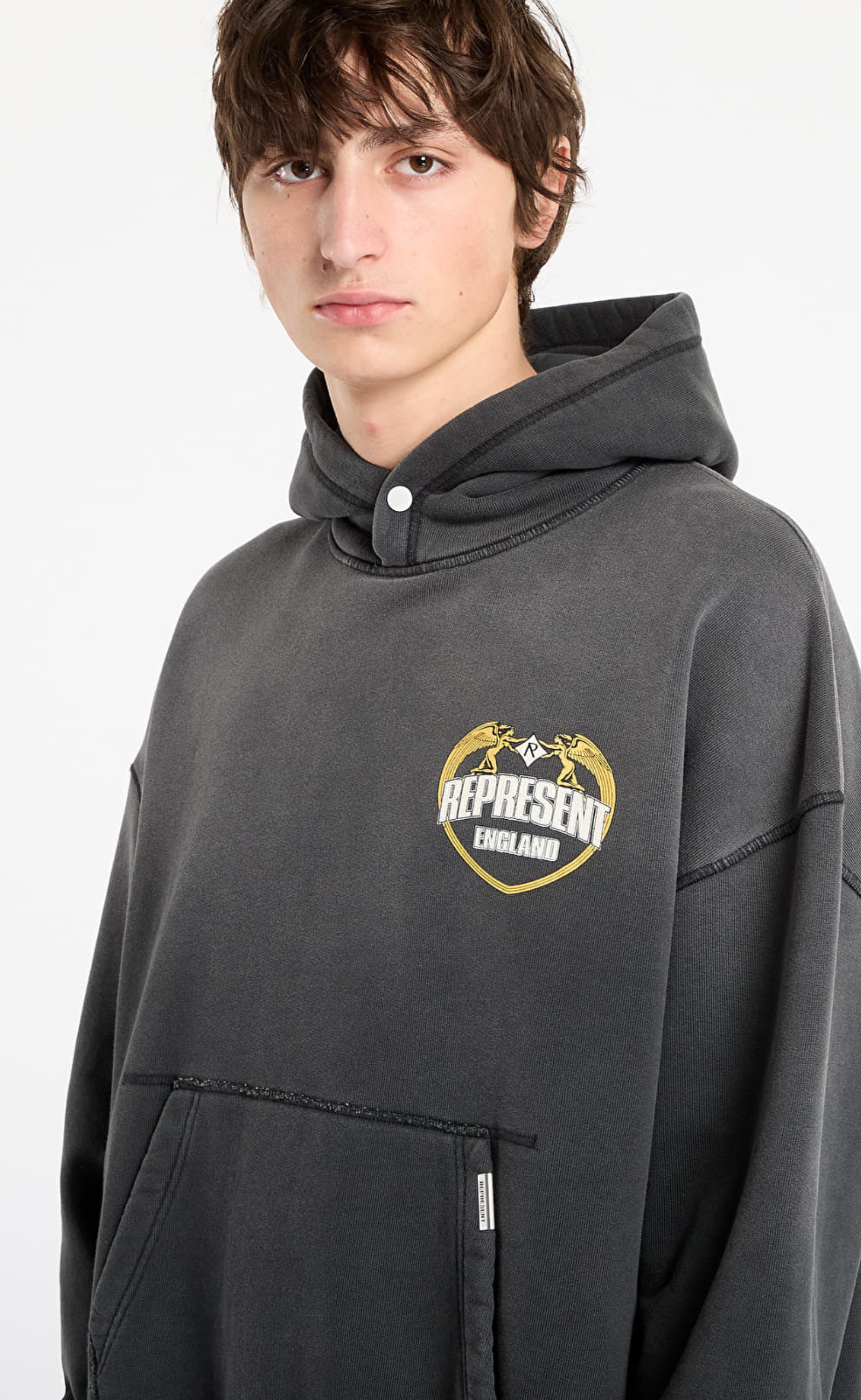 REPRESENT ANGEL BORDER STAINED BLACK HOODIE