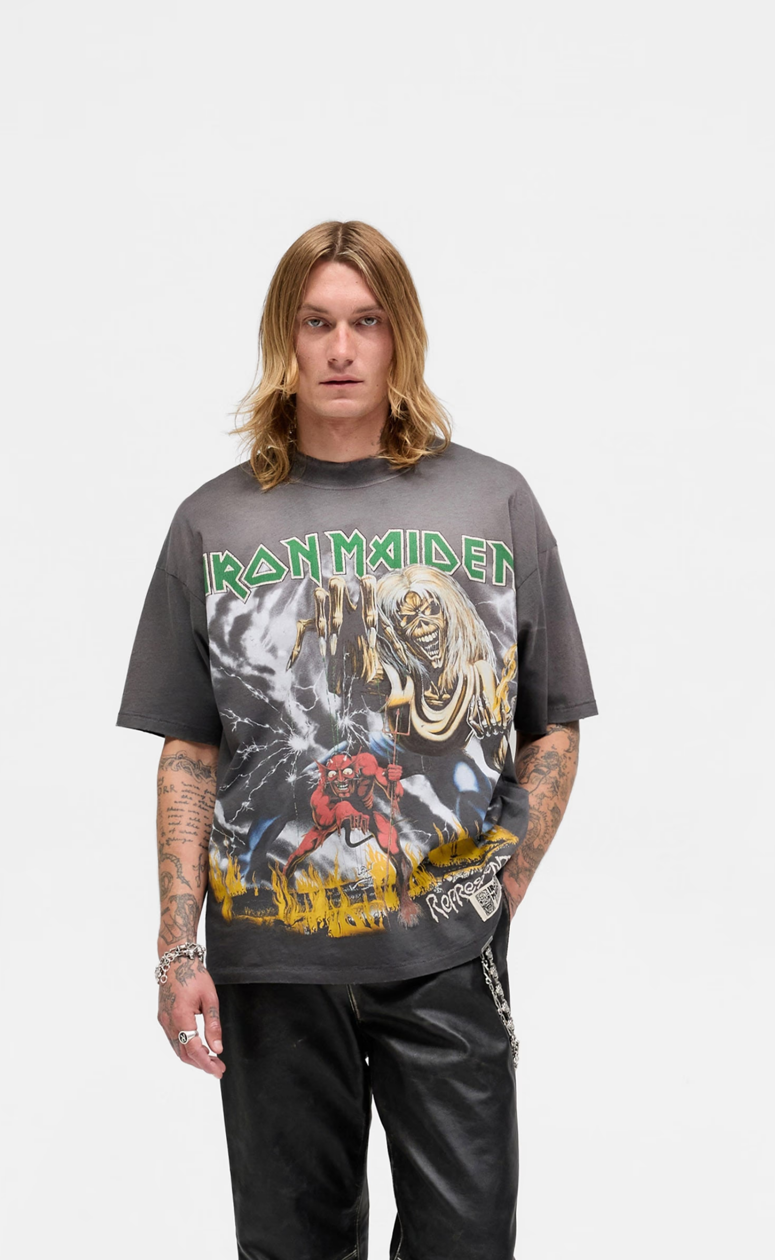 IRON MAIDEN X NUMBER OF BEAST SUNFADE GREY T-SHIRT