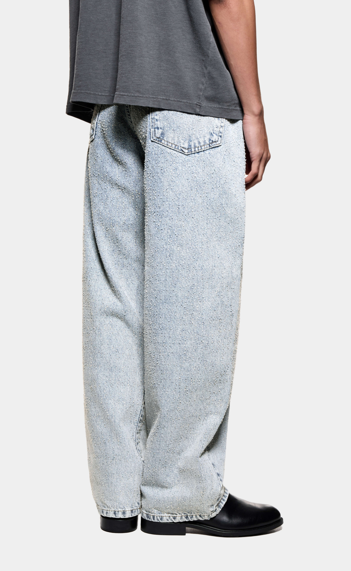 TWISTED WEAVE WIDE LEG BLEACH WASH JEANS