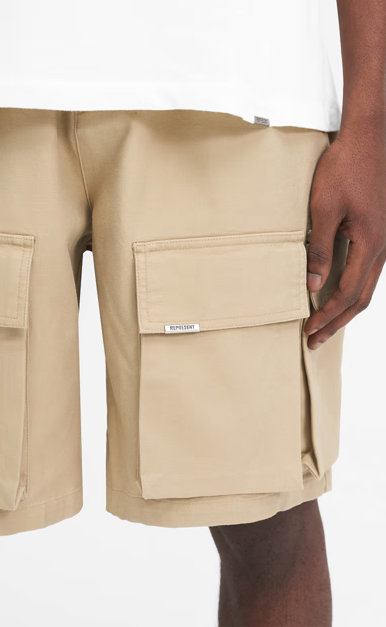 BAGGY COTTON CARGO SANDSTONE SHORTS
