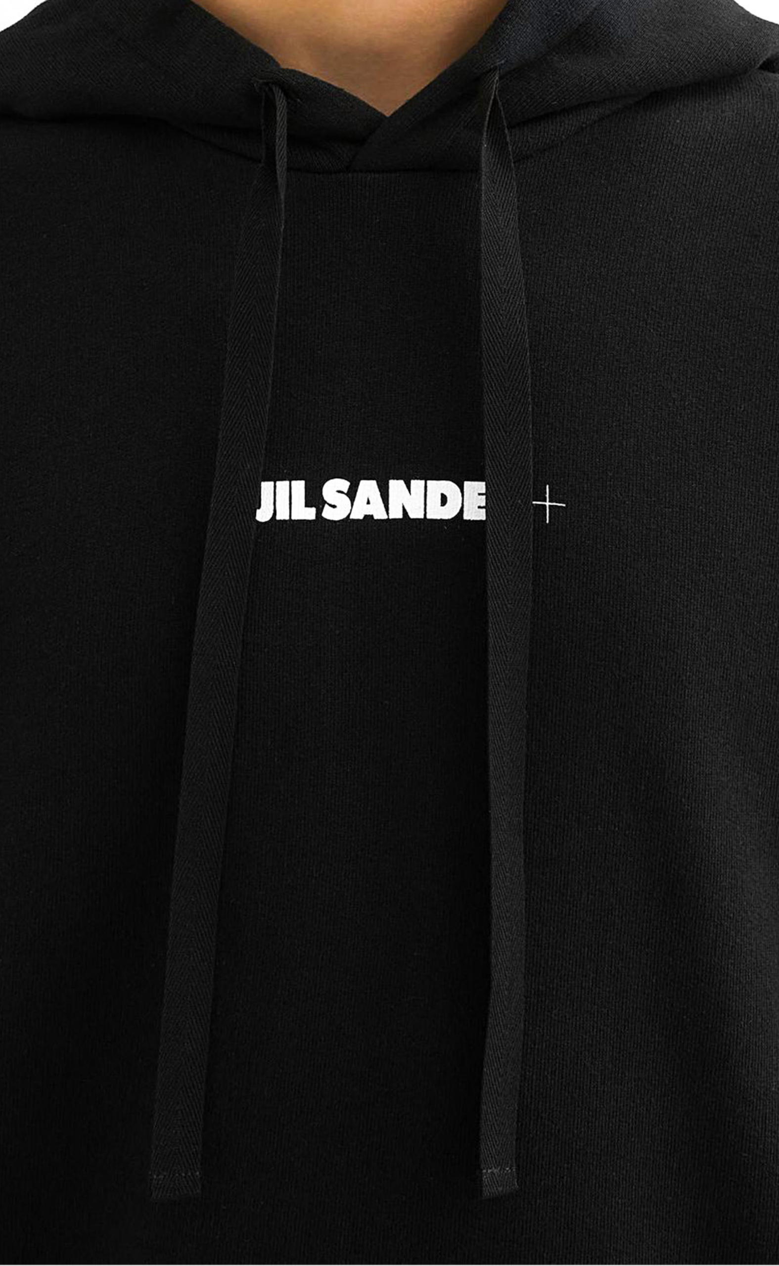 JIL SANDER LOGO PRINTED BLACK HOODIE
