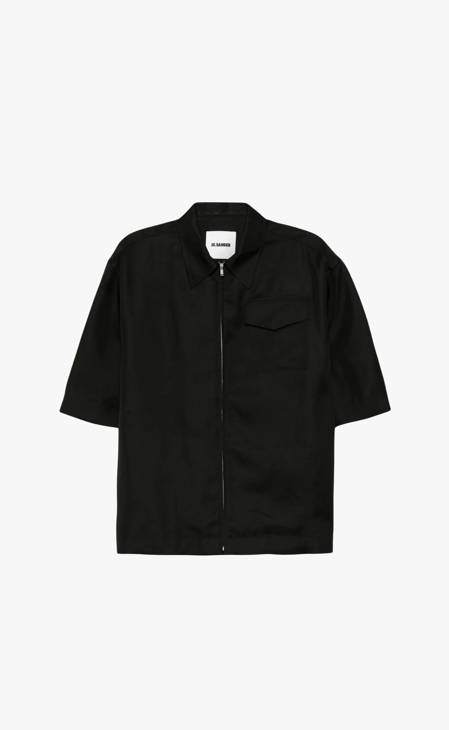 ZIP-FRONT RUFFLED BLACK SHIRT