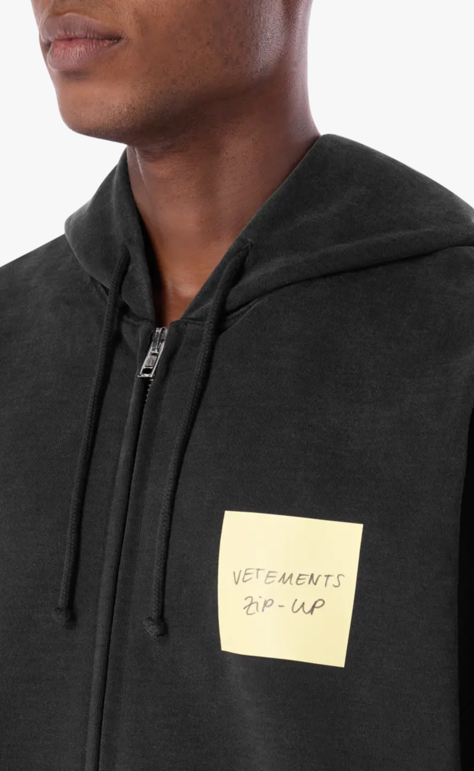 STICKER ZIP-UP WASHED BLACK HOODIE