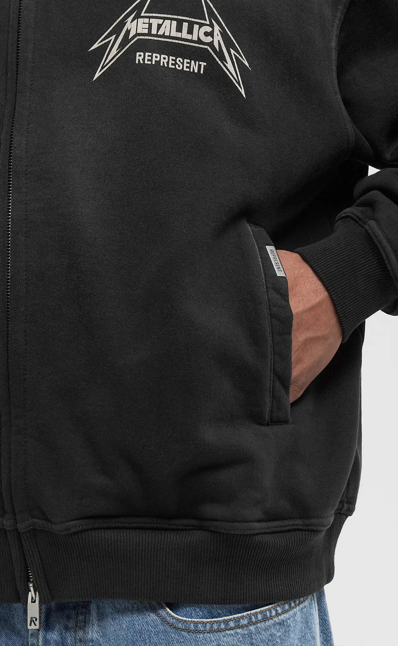 METALLICA 40 YEAR ANNIVERSARY ZIP-THRU STAINED BLACK HOODIE