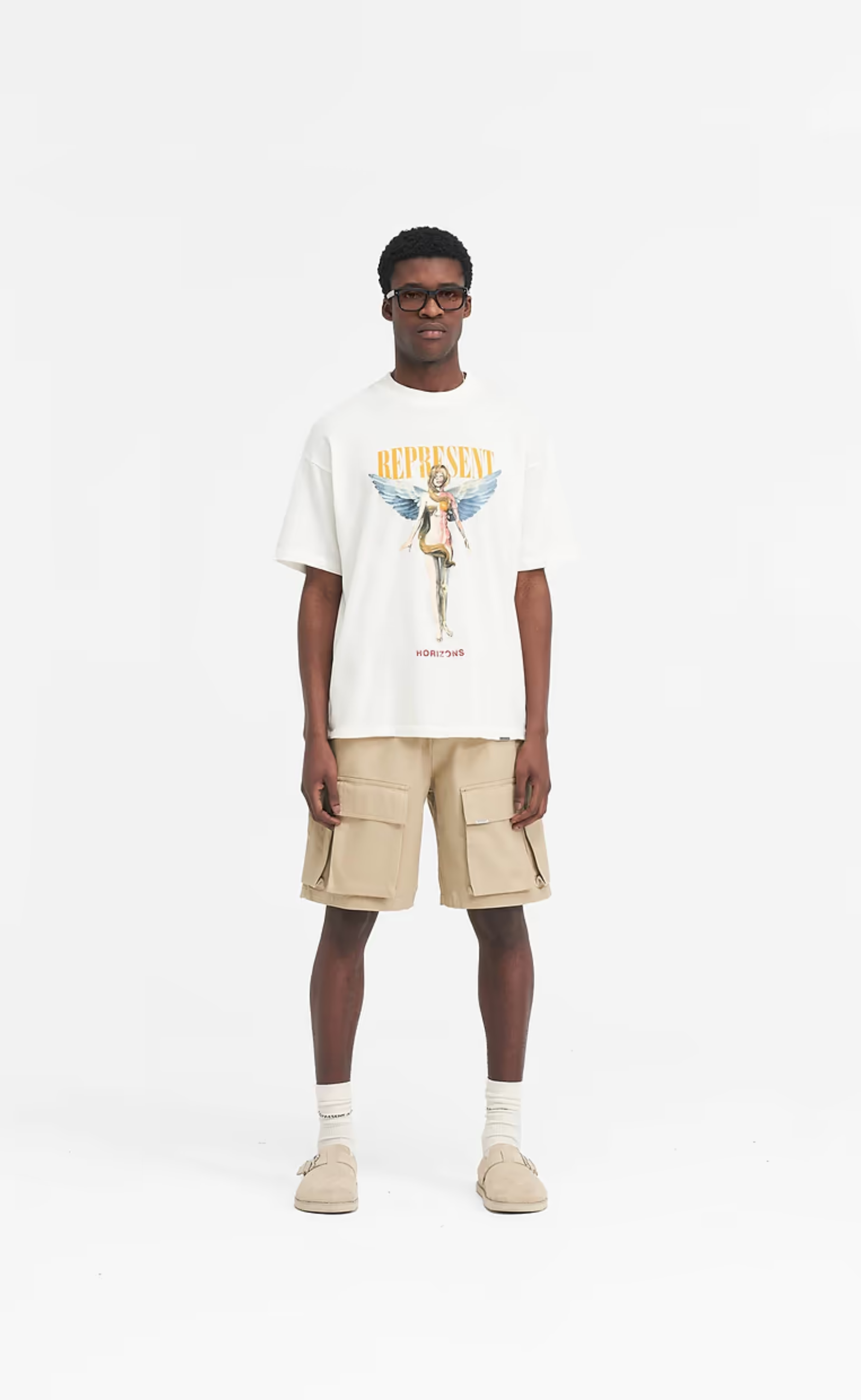 BAGGY COTTON CARGO SANDSTONE SHORTS