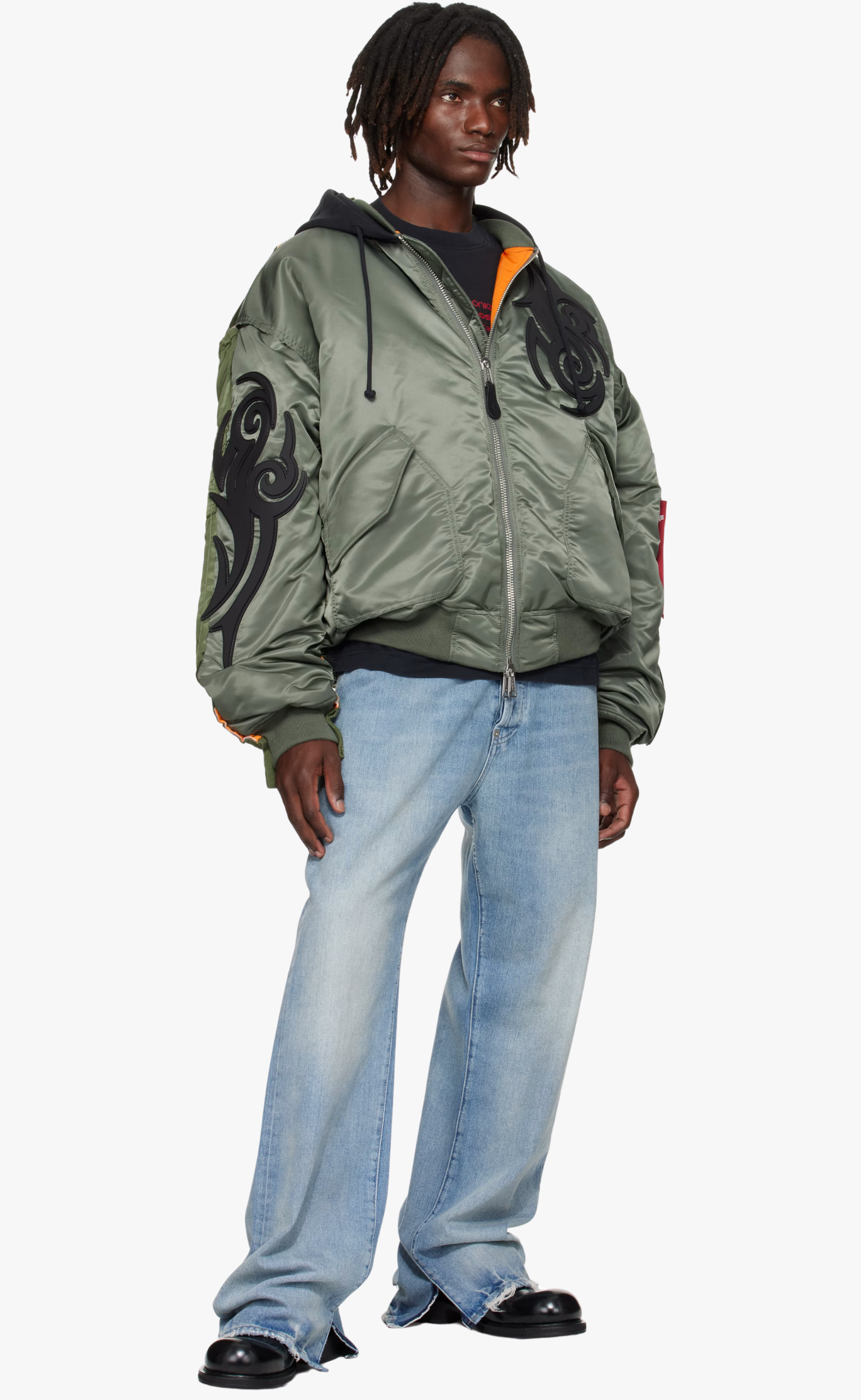 TRIBAL REWORKED BOMBER GREEN BLACK JACKET