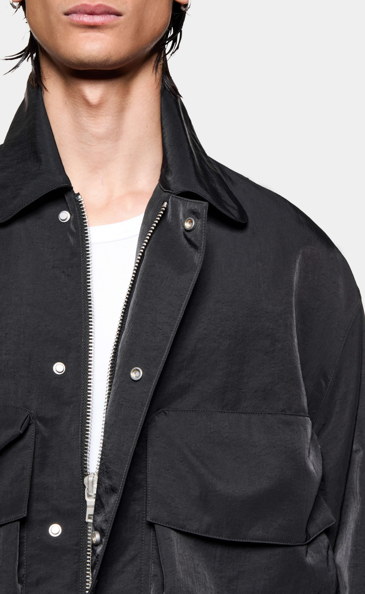 SILKY NYLON PILOT BLACK JACKET