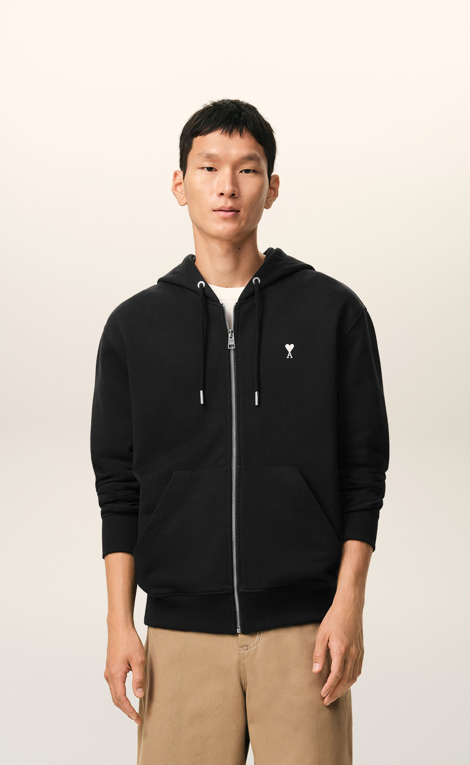 CONTRASTED AMI DE COEUR BLACK ZIP HOODIE
