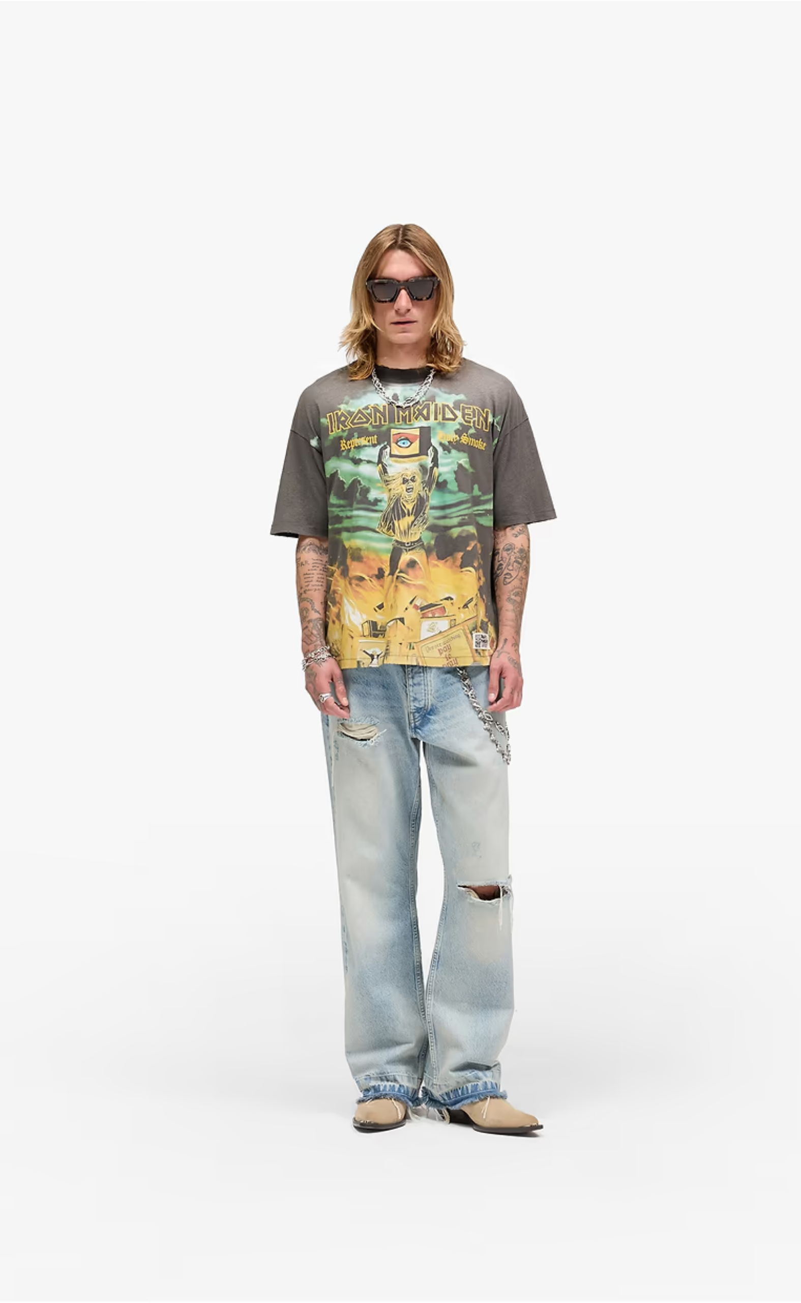 IRON MAIDEN HOLY SMOKE SUNFADE GREY T-SHIRT