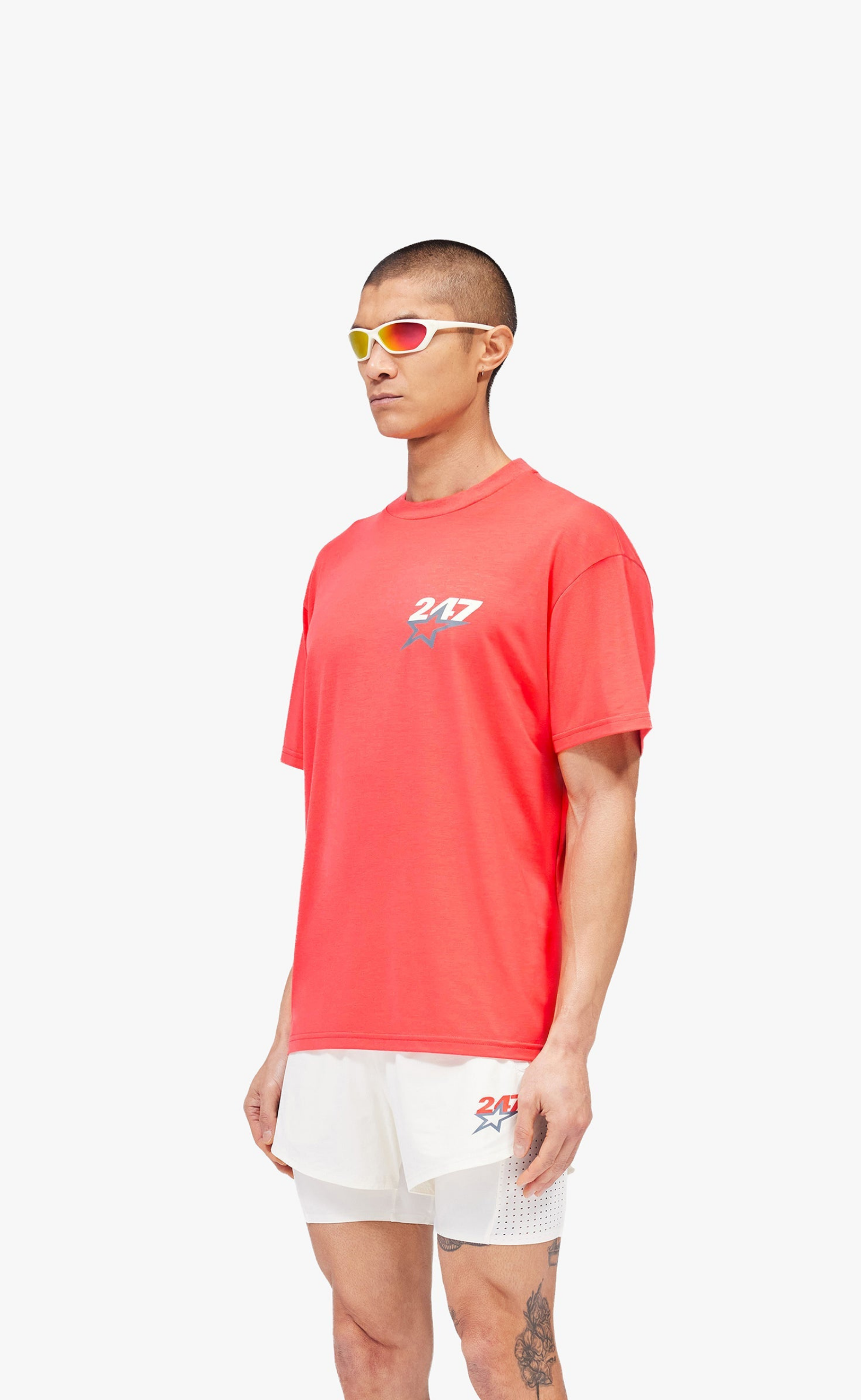 TEAM 247 STAR PRINT OVERSIZED RACING RED T-SHIRT