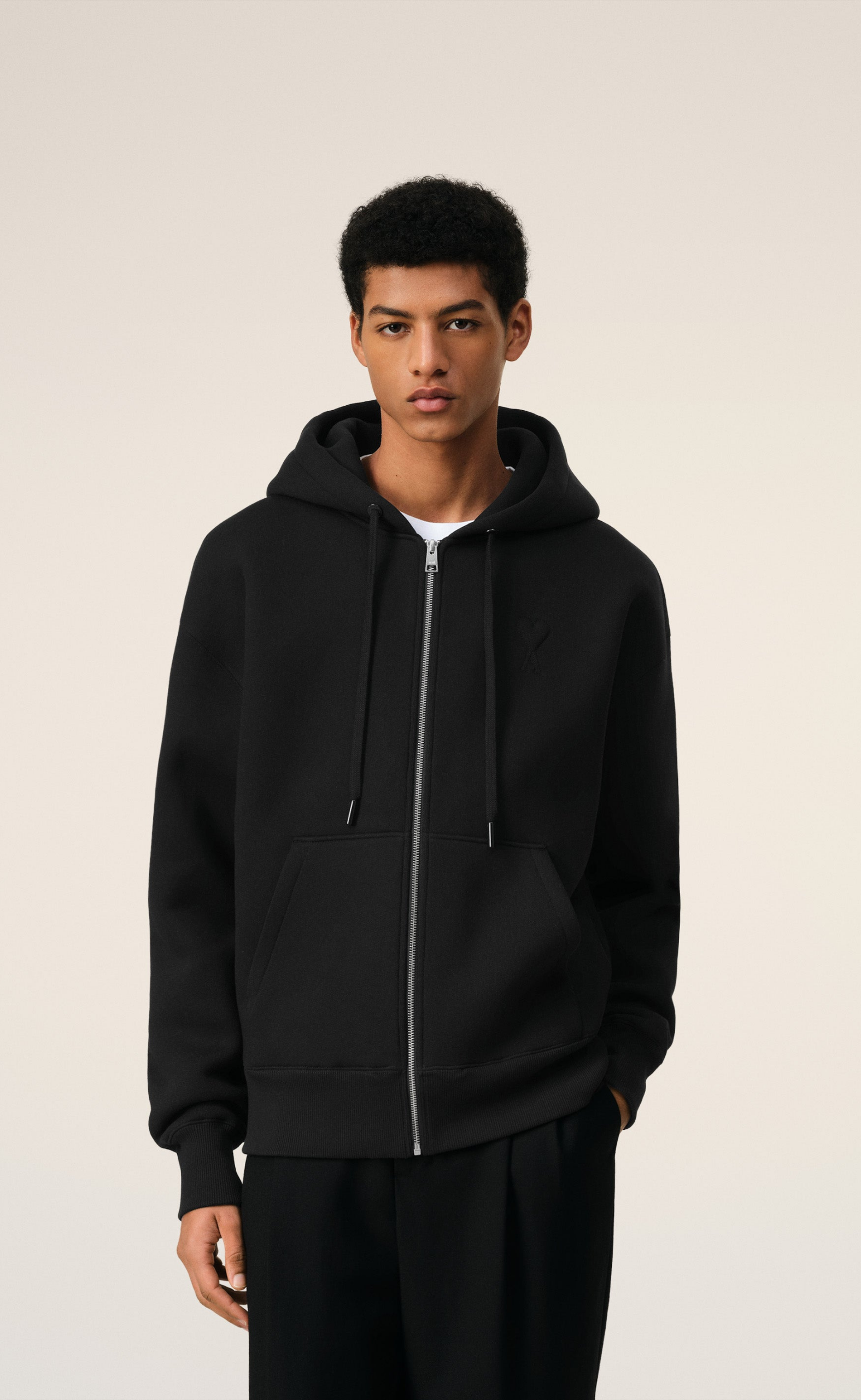 SMALL EMBOSSED ADC ZIP BLACK HOODIE