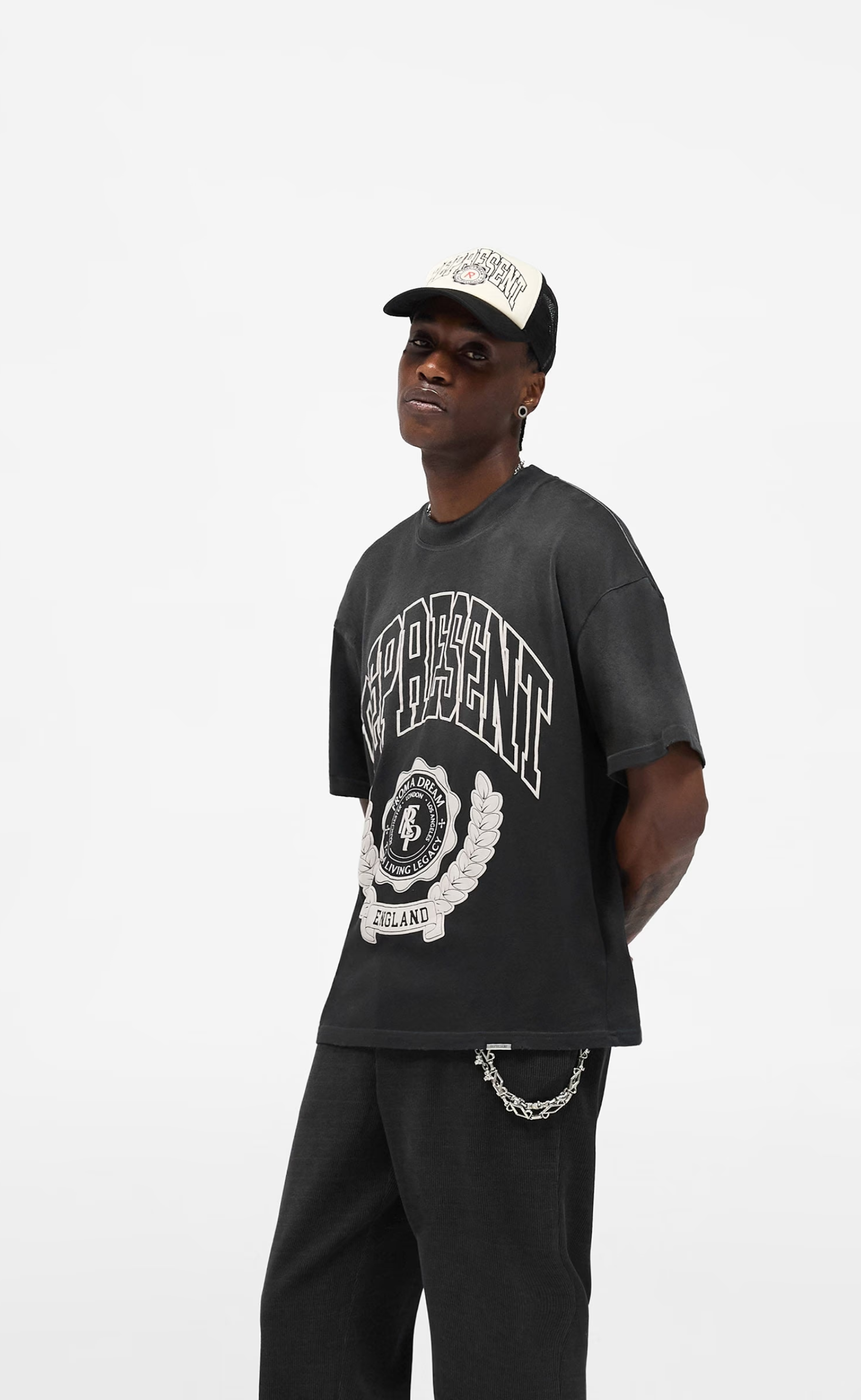 REPRESENT LEGACY CREST STAINED BLACK T-SHIRT