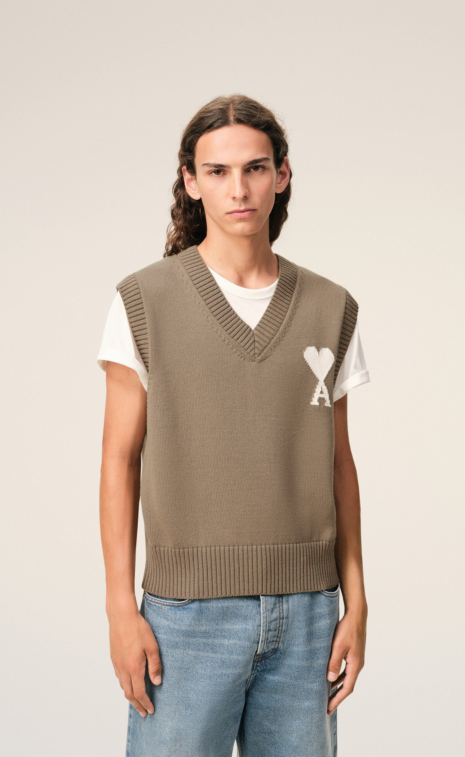 WOOL COTTON SLEEVLESS AMI DE COEUR TAUPE VEST